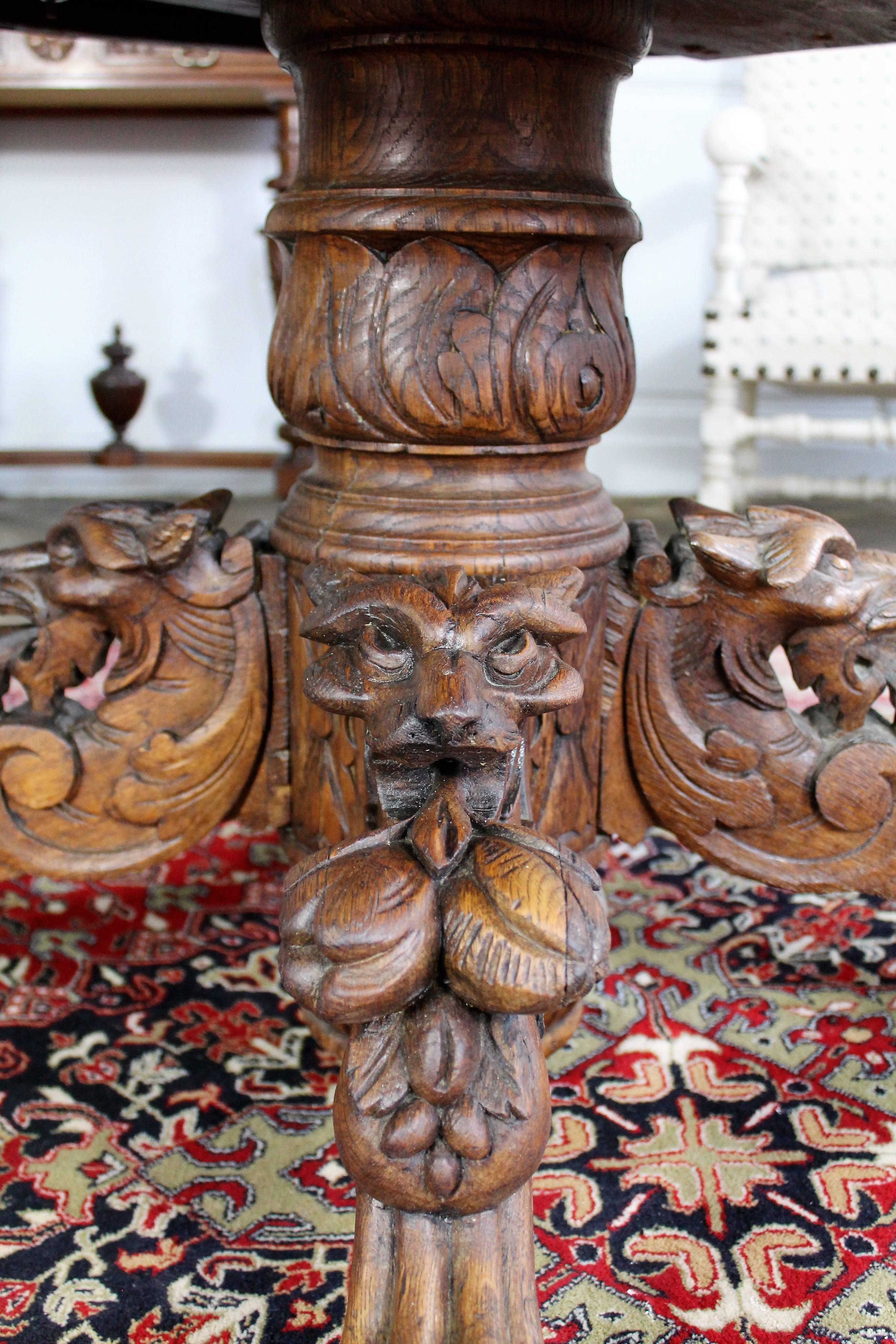 Oak Renaissance Revival Table with Lion's Head