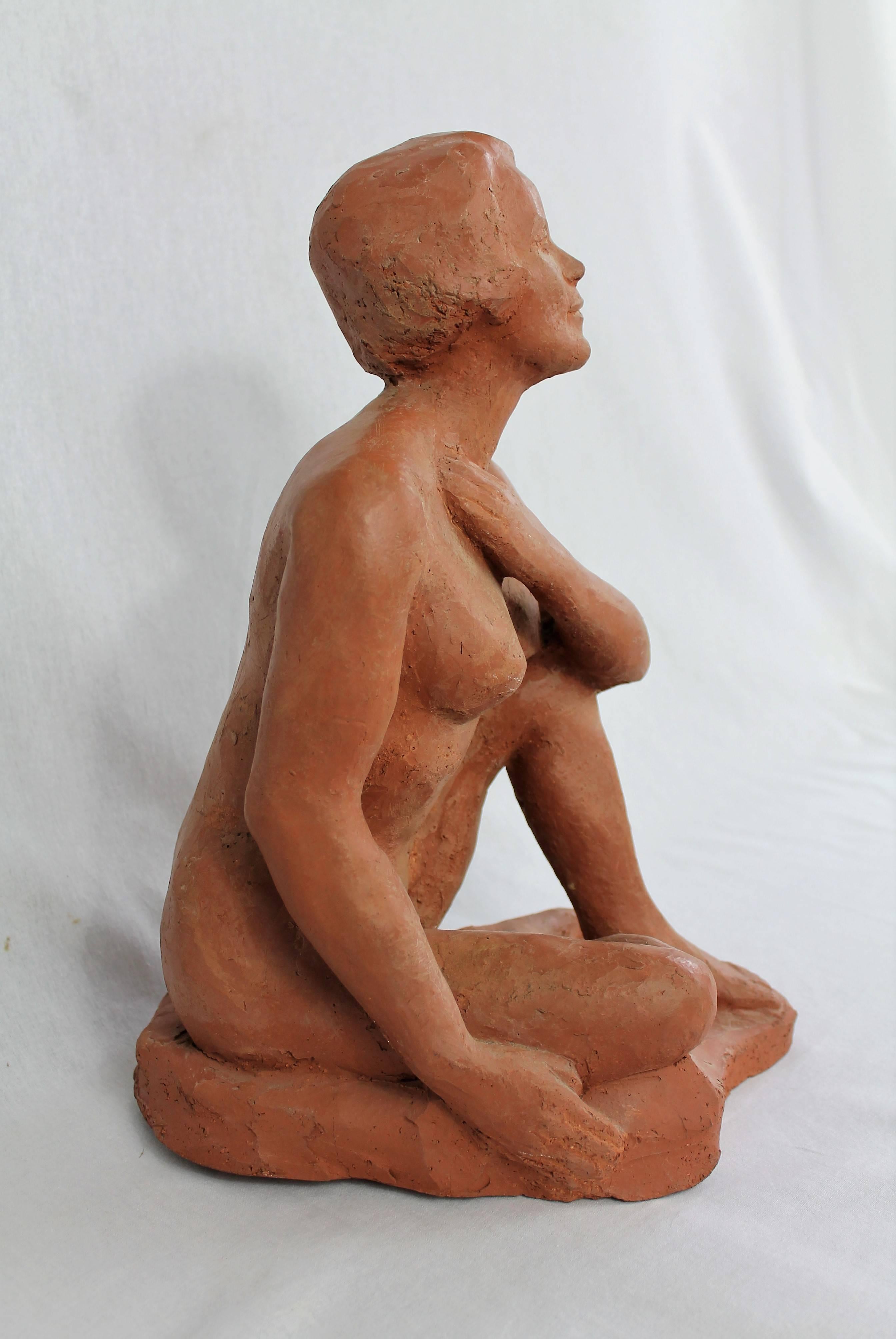 Art Deco Nude Seated Woman Terracotta, by Dry Morin 1940-1950 France For Sale