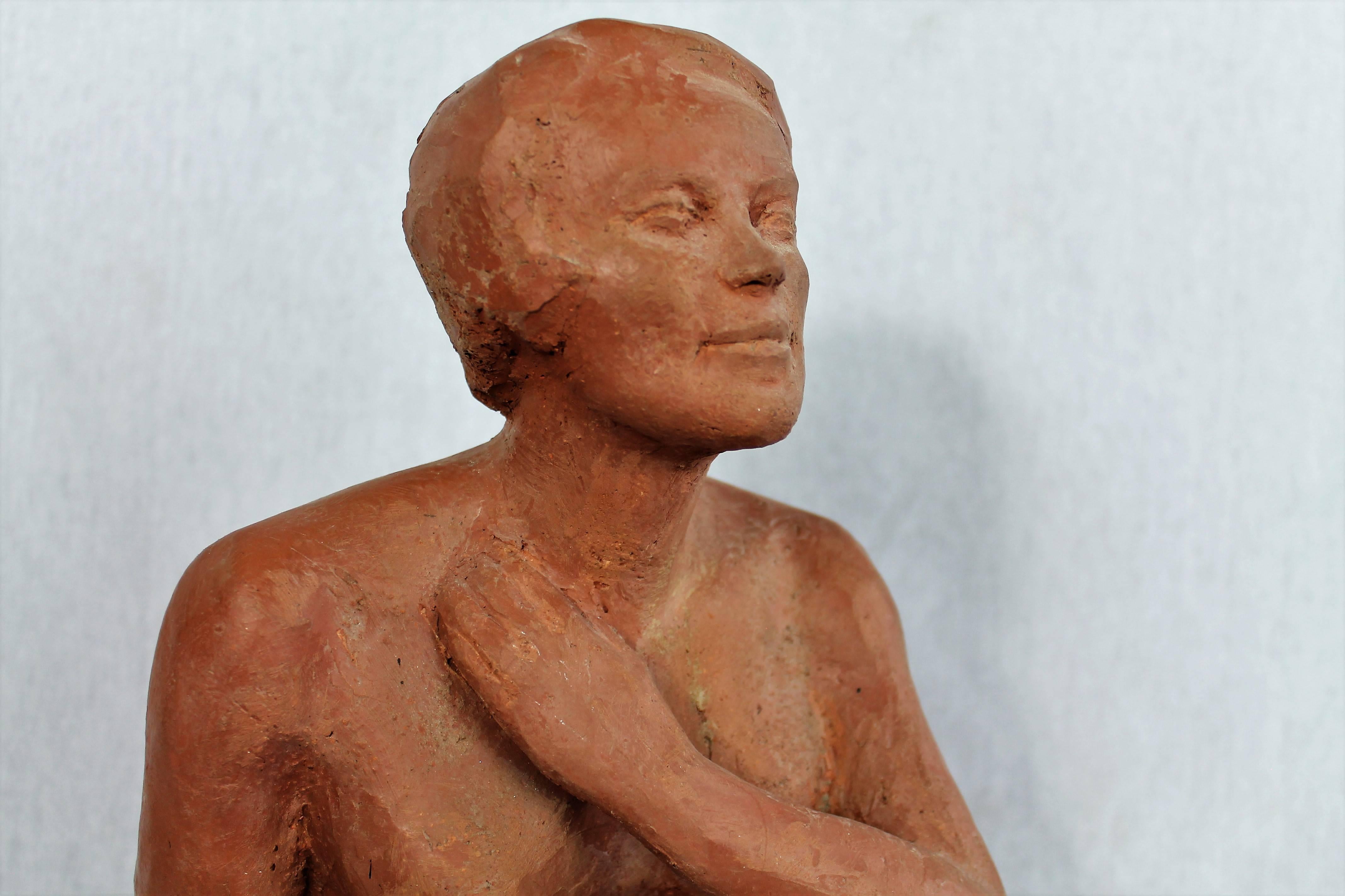 European Nude Seated Woman Terracotta, by Dry Morin 1940-1950 France For Sale
