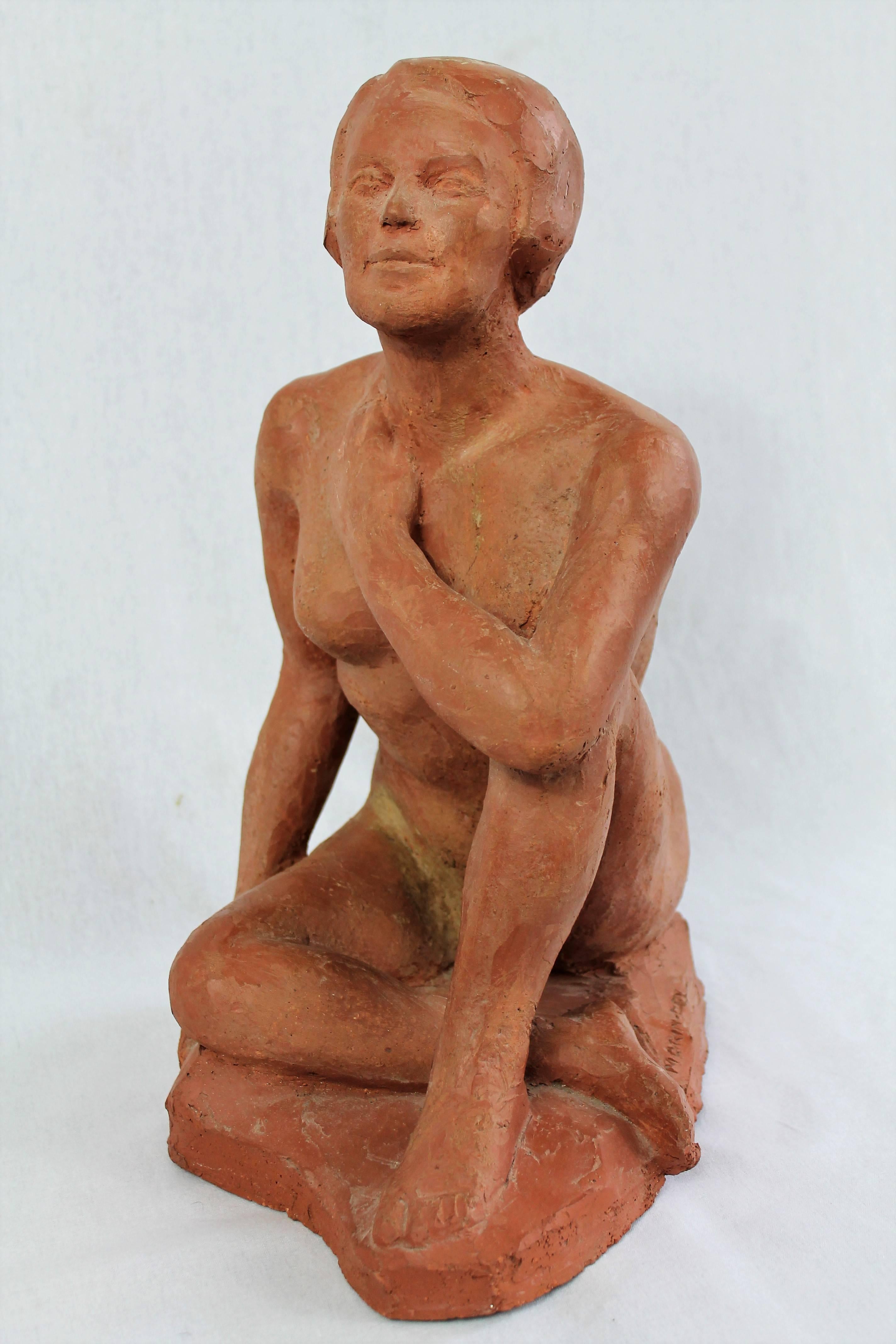 Nude Seated Woman Terracotta, by Dry Morin 1940-1950 France In Good Condition For Sale In Beuzevillette, FR