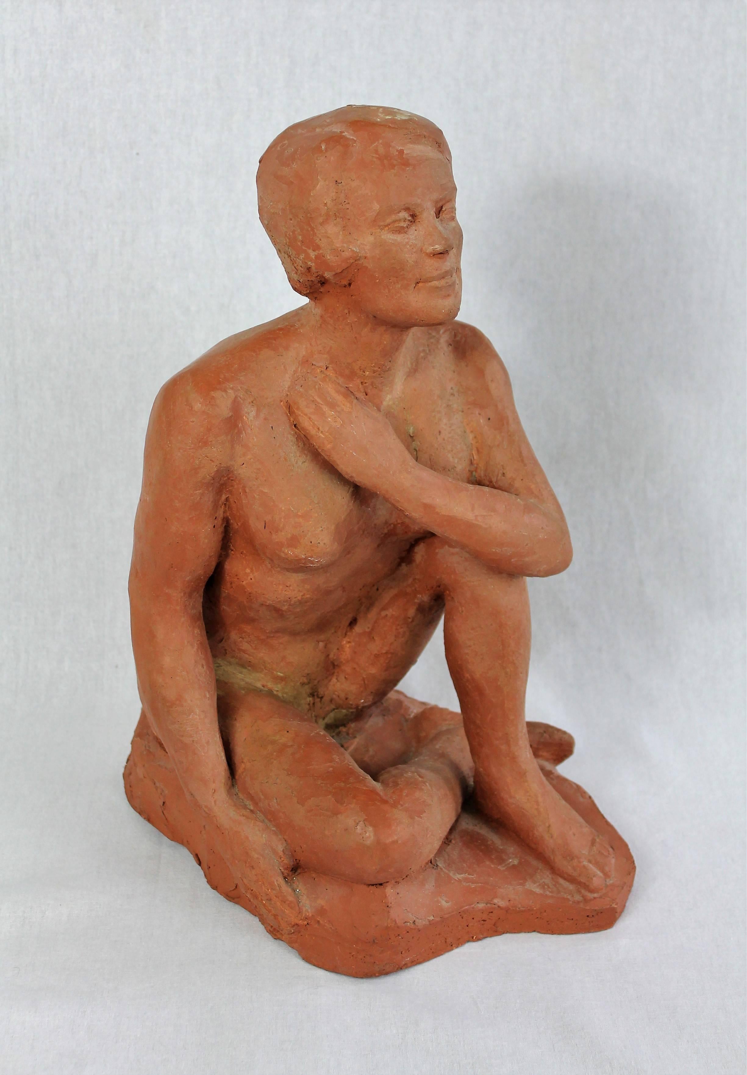 Nude Seated Woman Terracotta, by Dry Morin 1940-1950 France For Sale 1