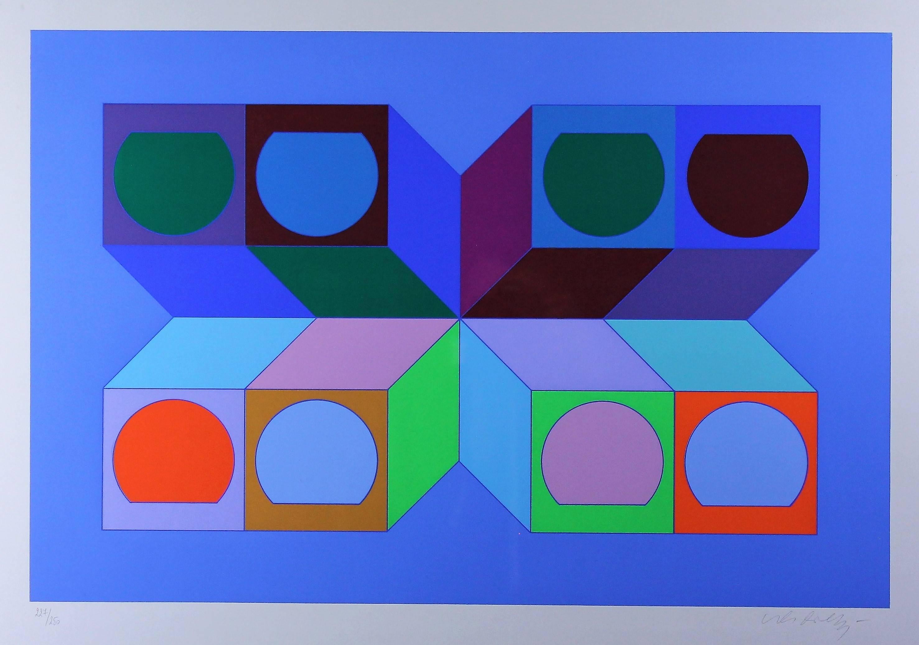 Modern Vasarely Victor, Serie Cube Serigraphy 1974, Signed and Numbered
