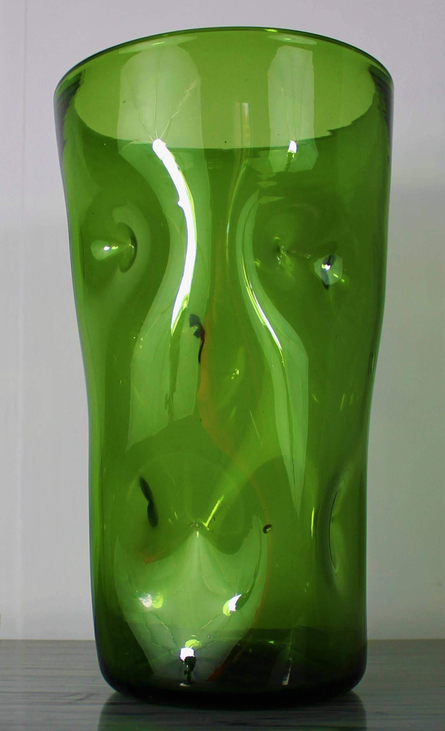 Late 20th Century Large 1970s Vintage Green Blown Crystal Vase, France 20th Cetury For Sale