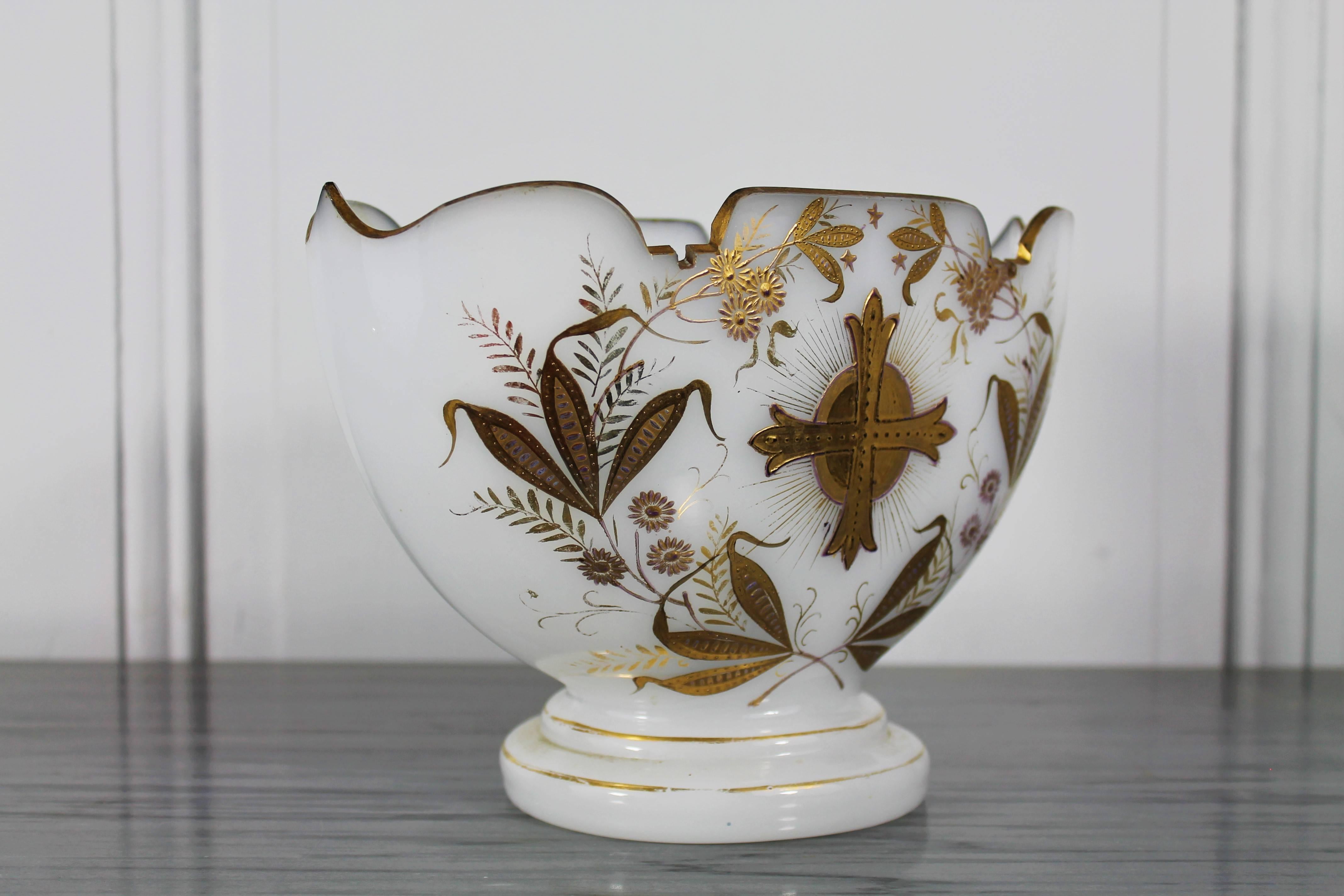 Cup, Planter, Wedding Cup, vase - Opaline Glass Gilded with Fine Gold In Good Condition For Sale In Beuzevillette, FR