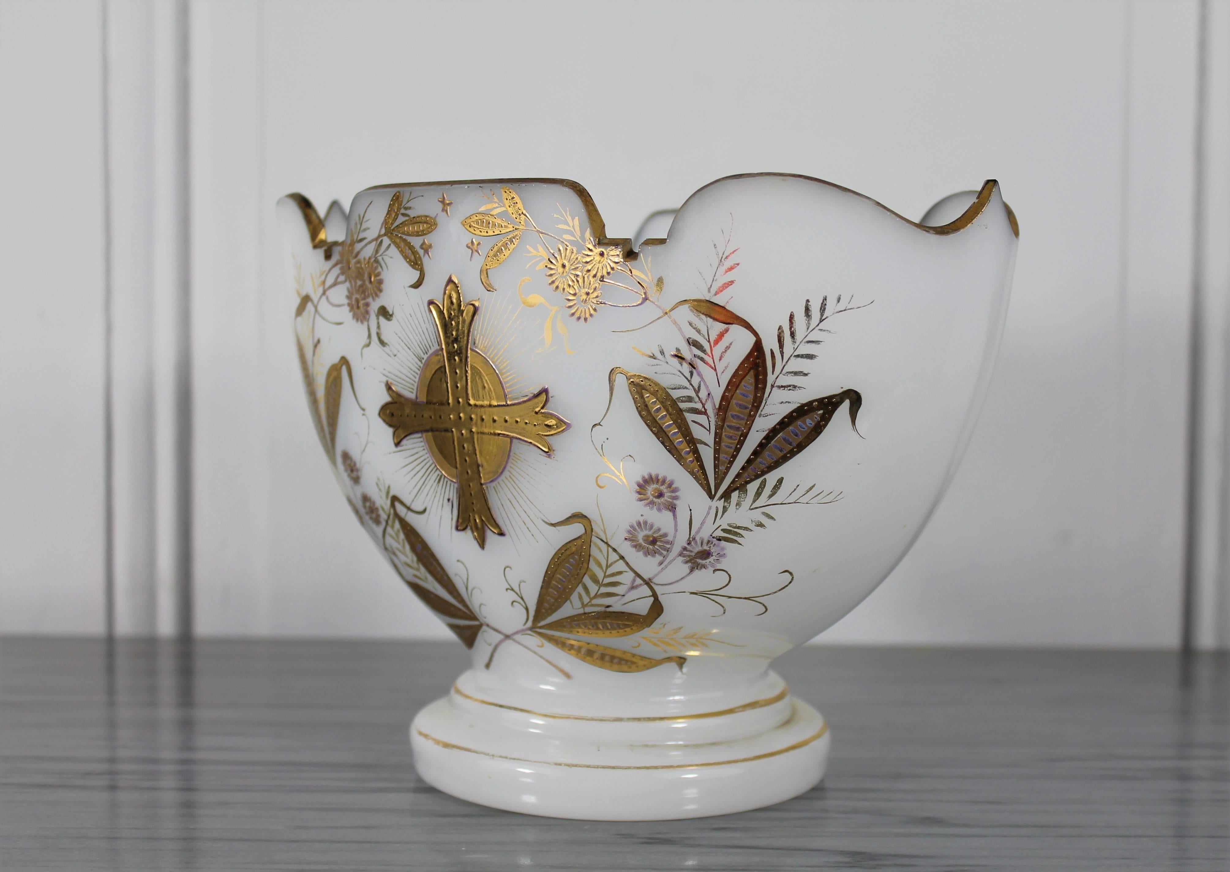 19th Century Cup, Planter, Wedding Cup, vase - Opaline Glass Gilded with Fine Gold For Sale
