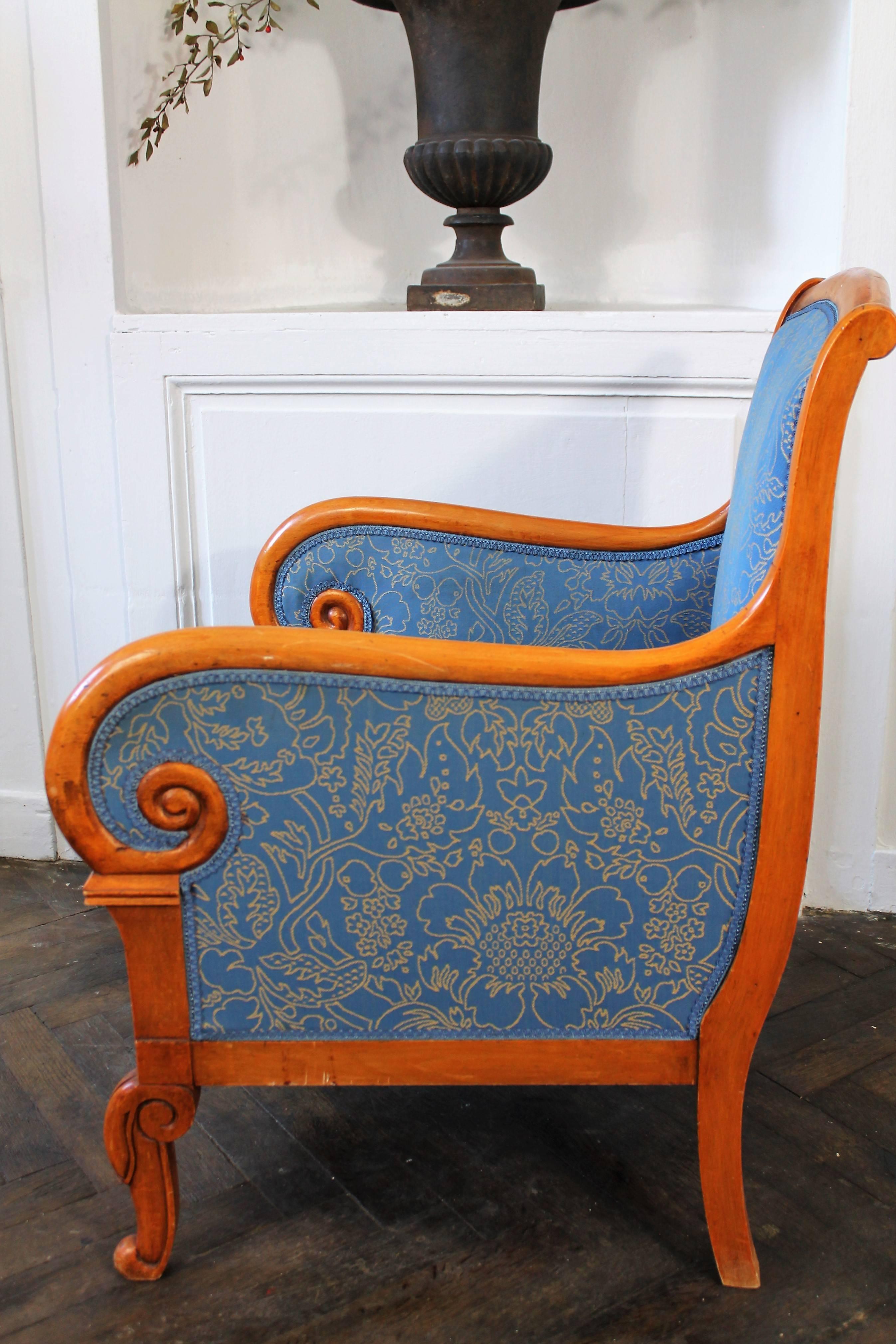 Hand-Carved Louis-Philippe Period Bergeres Armchairs in Fruitwood