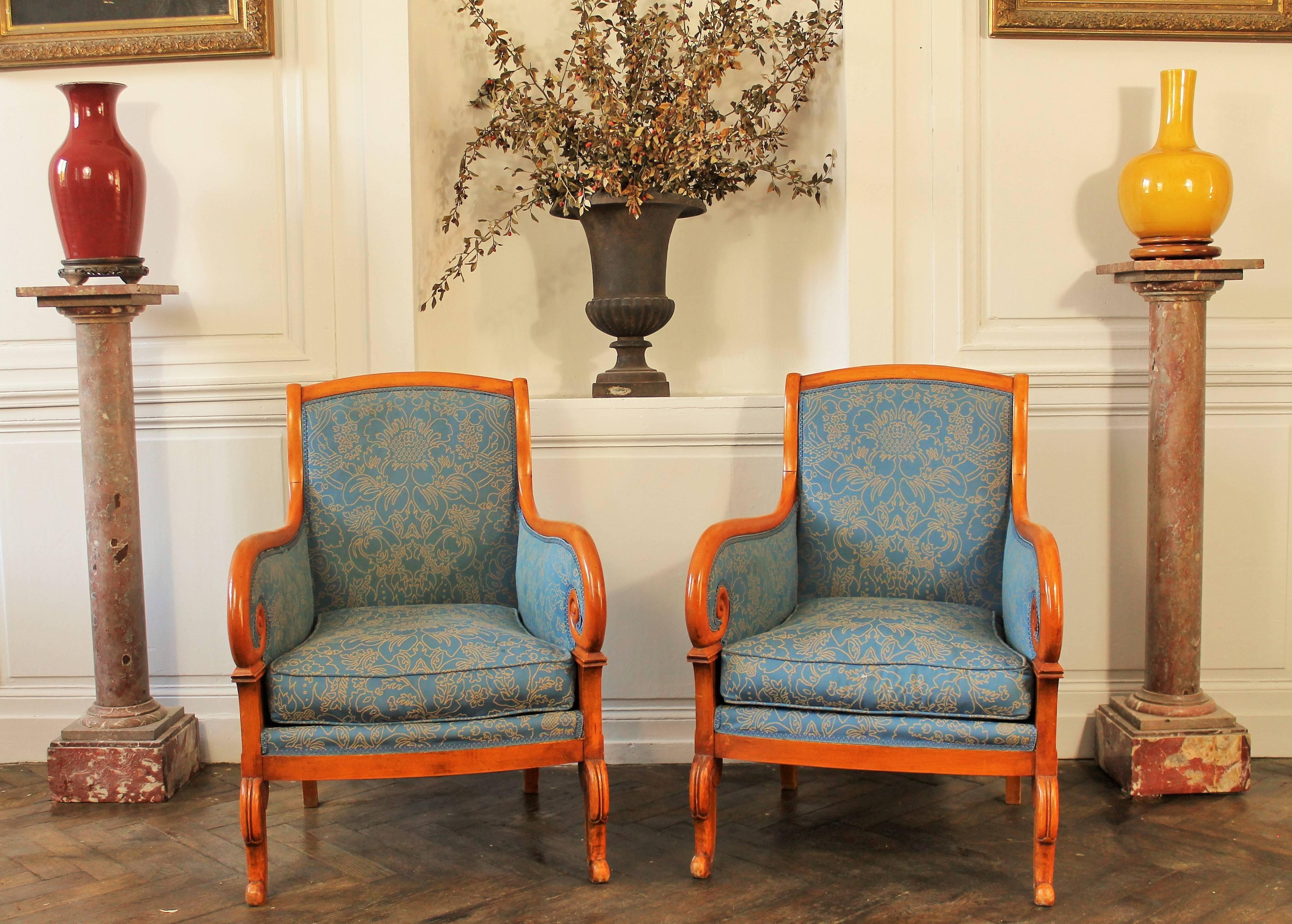Louis-Philippe Period Bergeres Armchairs in Fruitwood 3