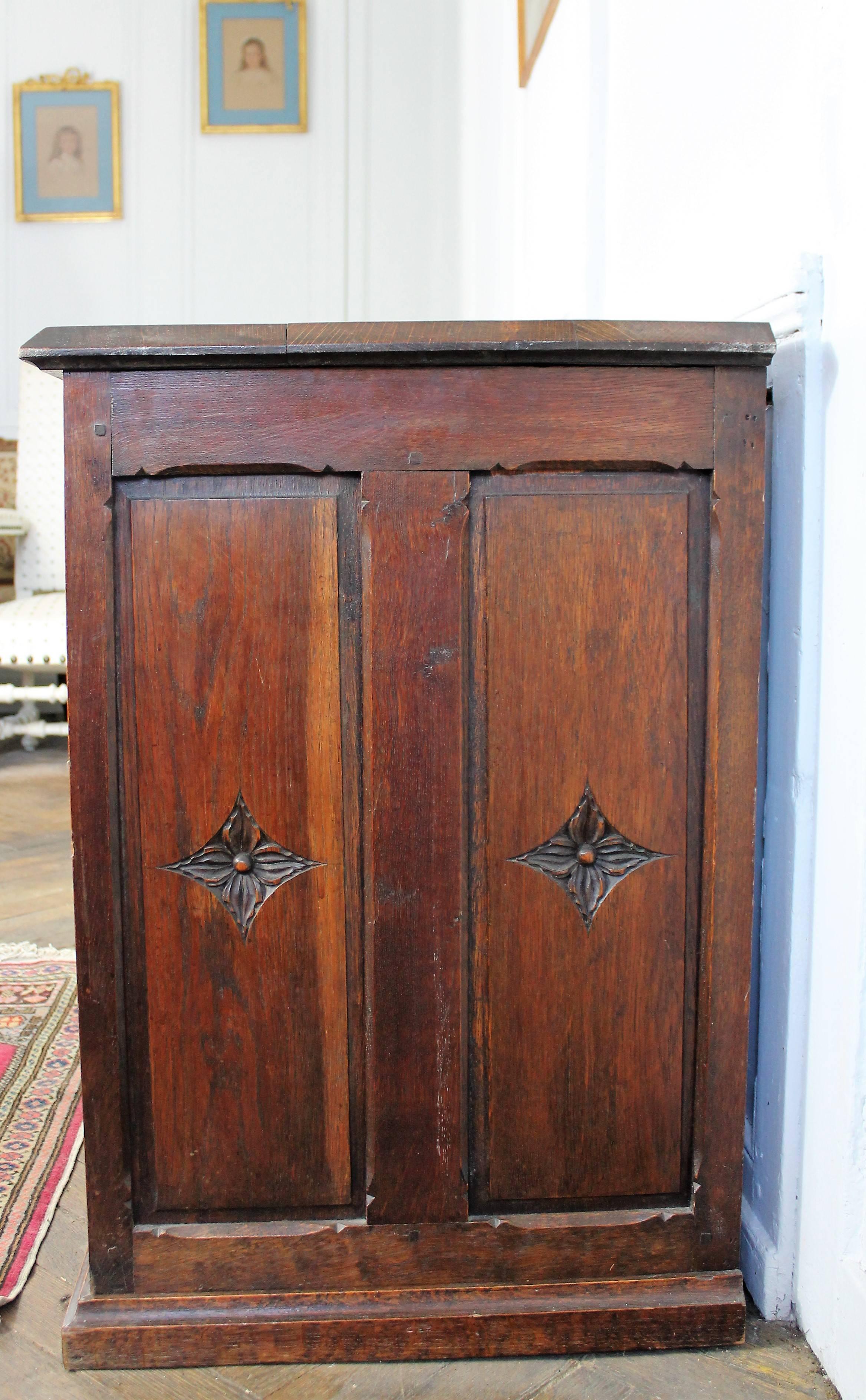 Hand-Carved Gothic Revival Armoire with an Oak Door