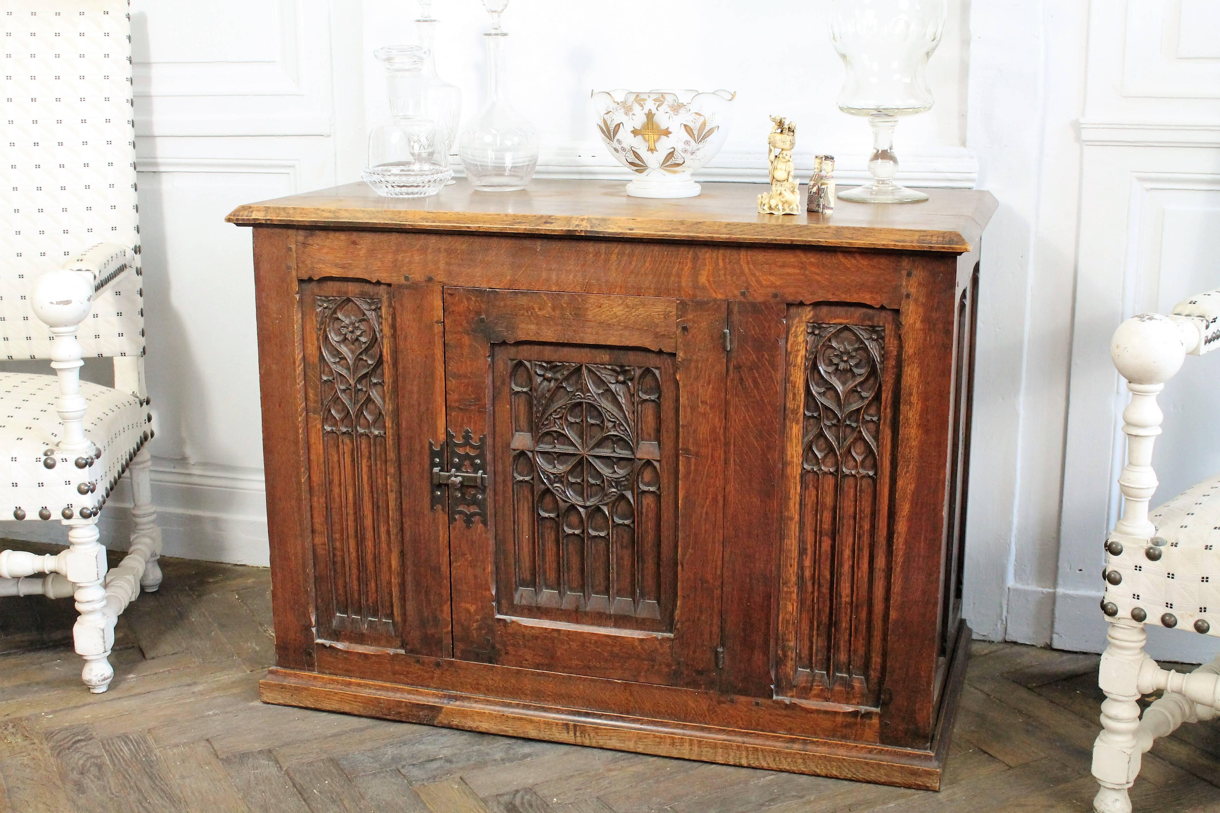 19th Century Gothic Revival Armoire with an Oak Door