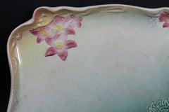 Art Nouveau Plate in Earthenware with a Green and Pink Flower Decor