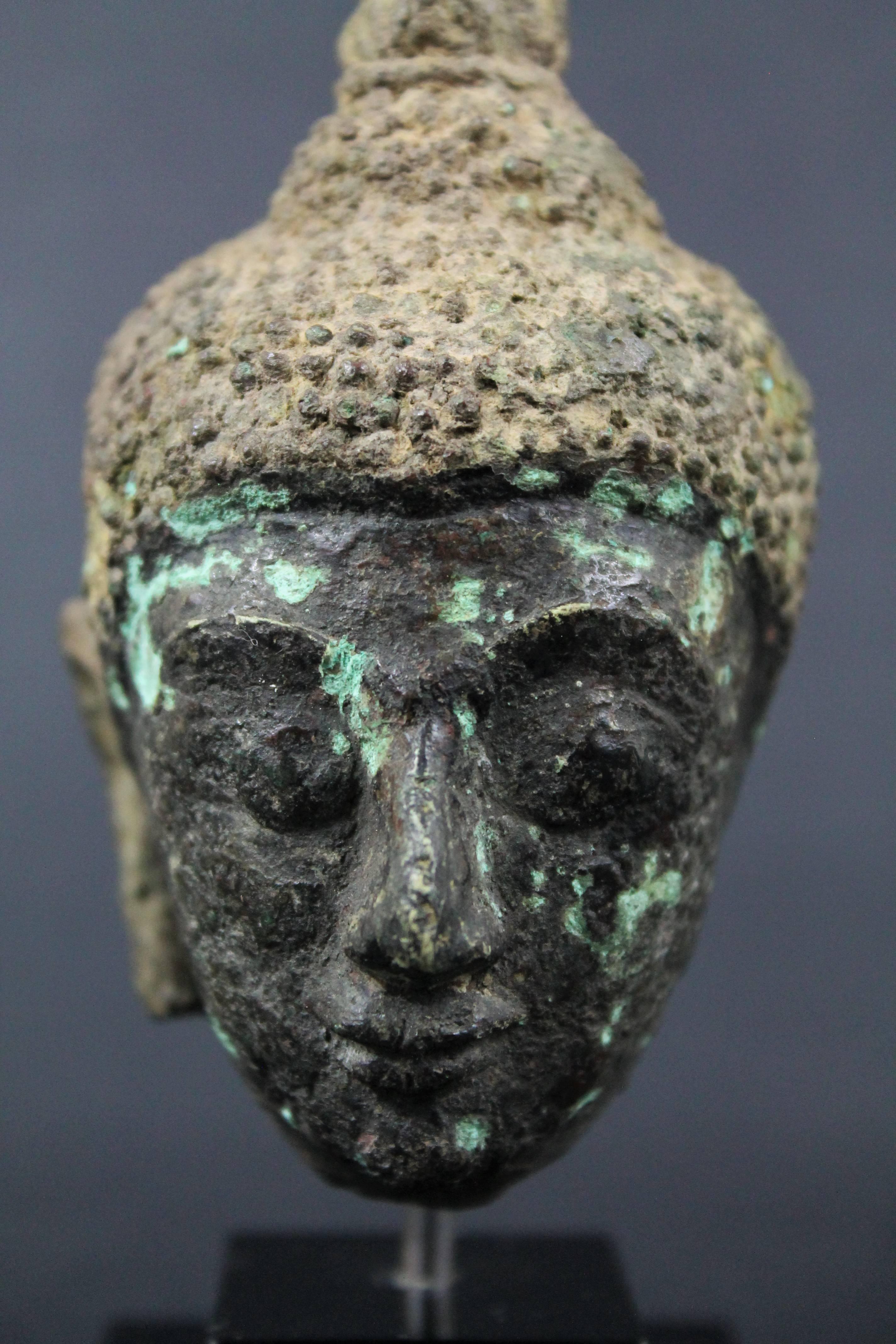 Thai 17th Century Bronze Head of Buddha. Sukhothai 1