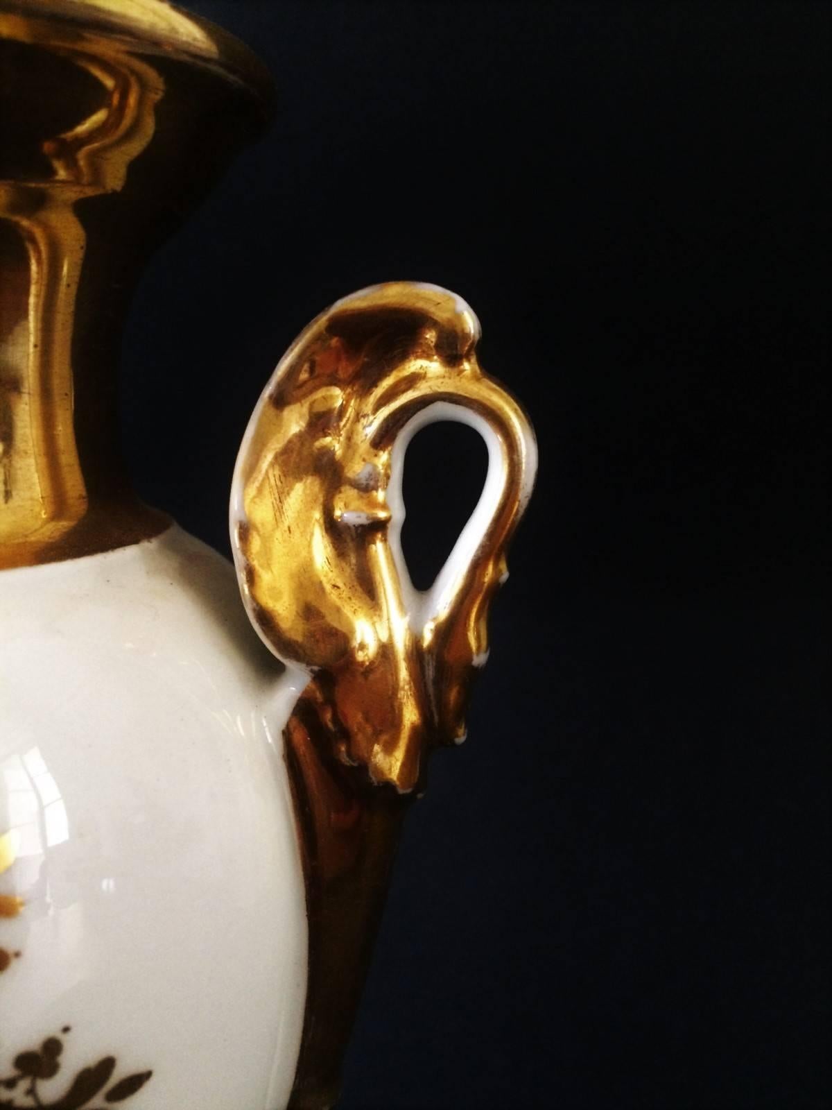 French Religious gold Baluster Vase - Paris Porcelain - Virgin Mary- XIXth Napoleon III