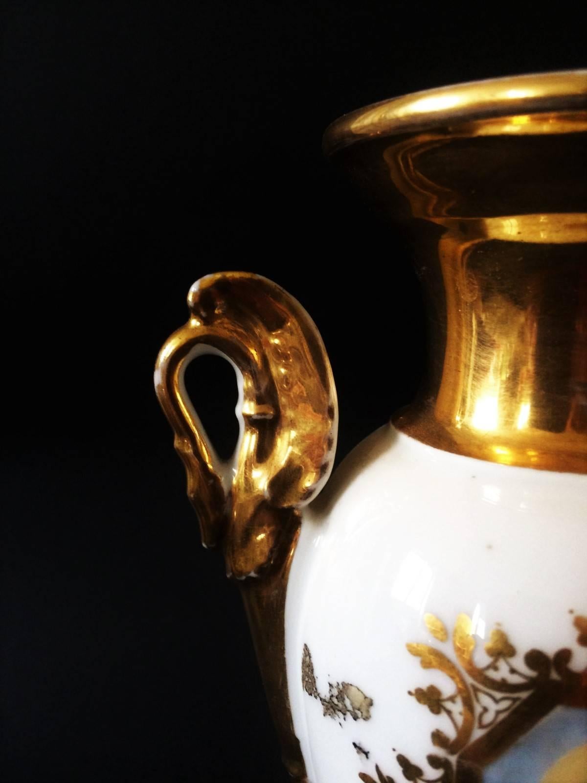 Hand-Painted Religious gold Baluster Vase - Paris Porcelain - Virgin Mary- XIXth Napoleon III