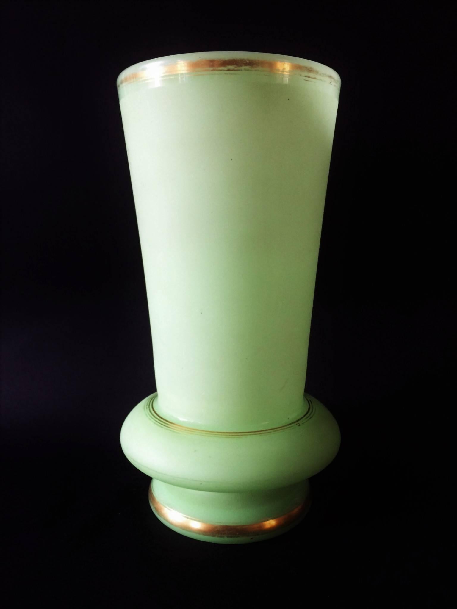 French 1940s Art Deco Green Opaline Vase Cup For Sale