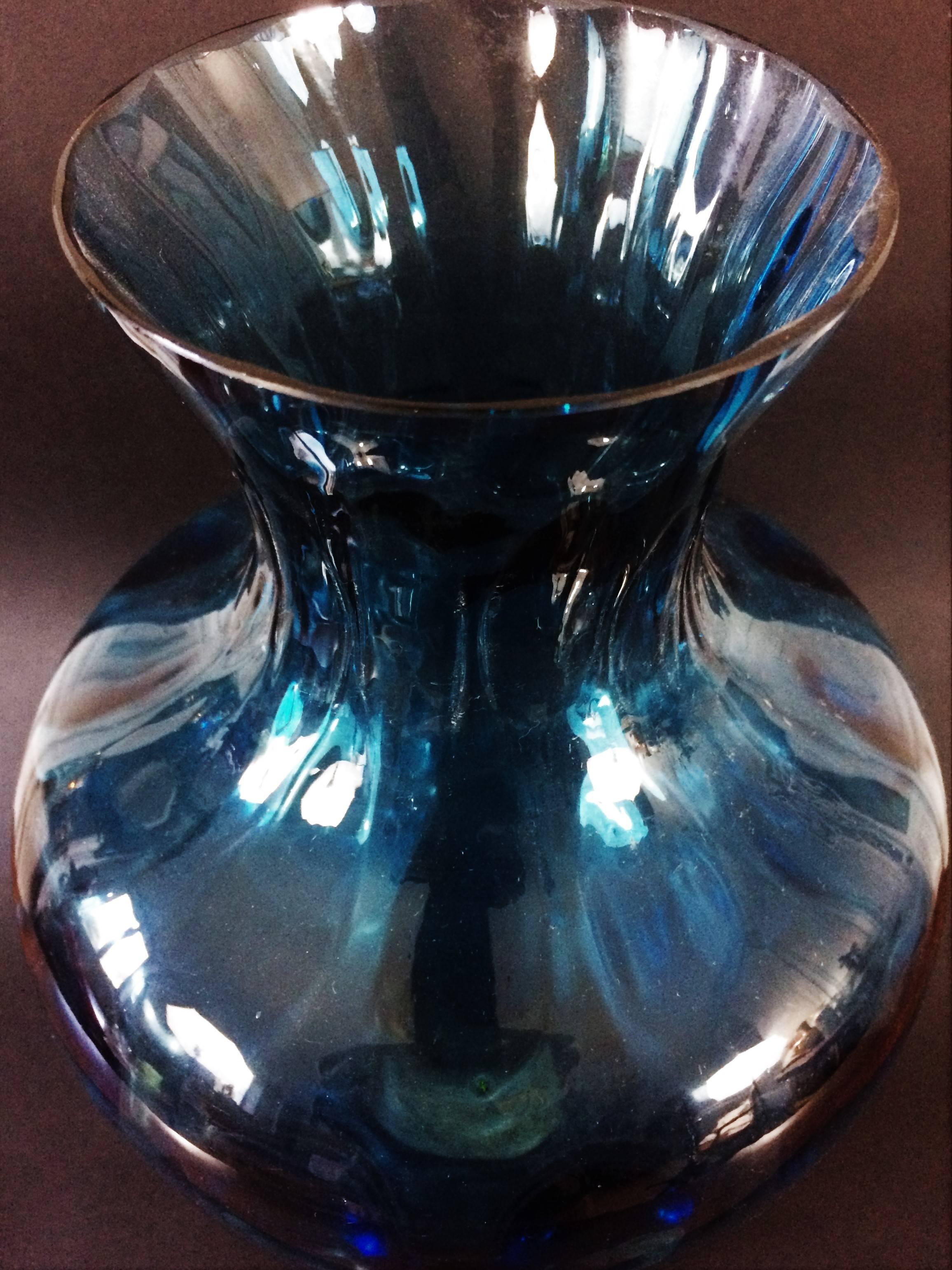 European Vintage 1970s Blue Glass Vase