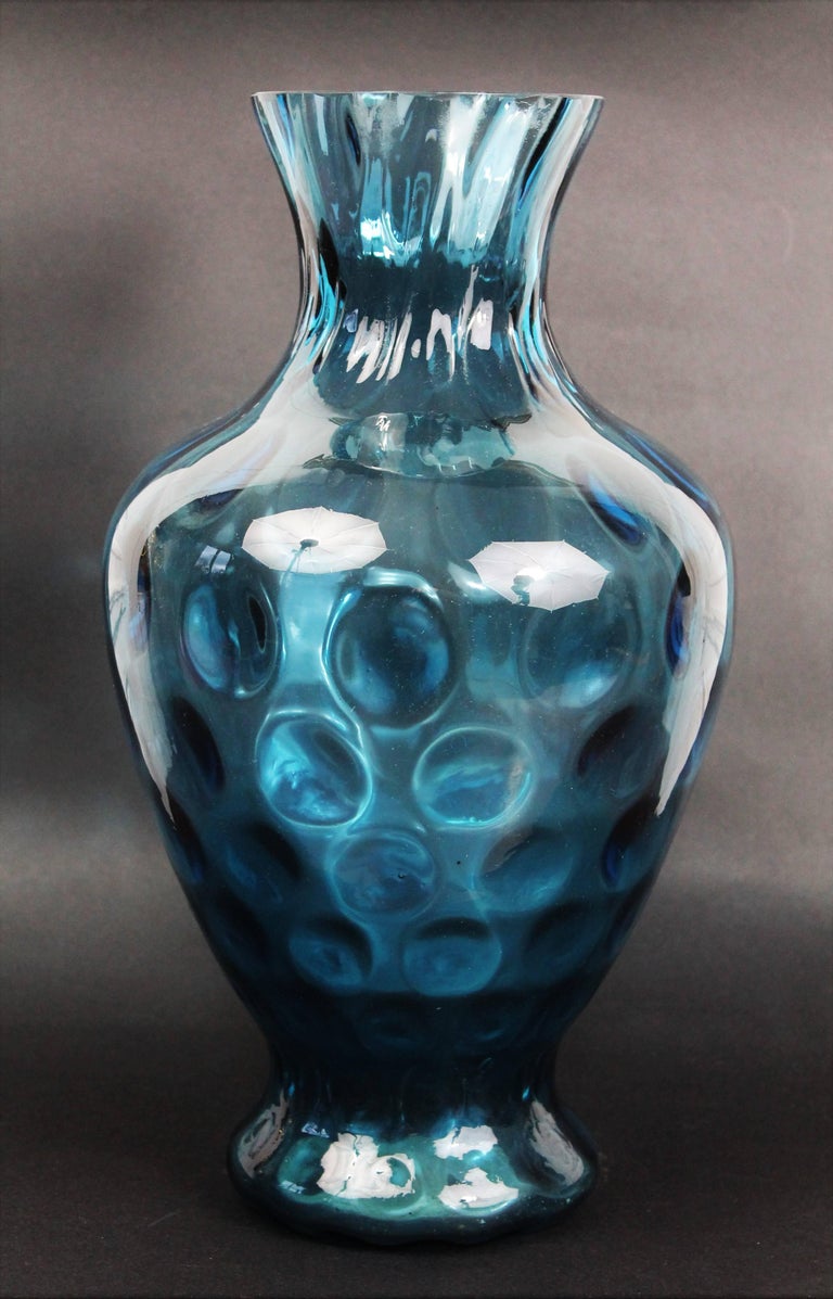 Vintage 1970s Blue Glass Vase For Sale at 1stDibs
