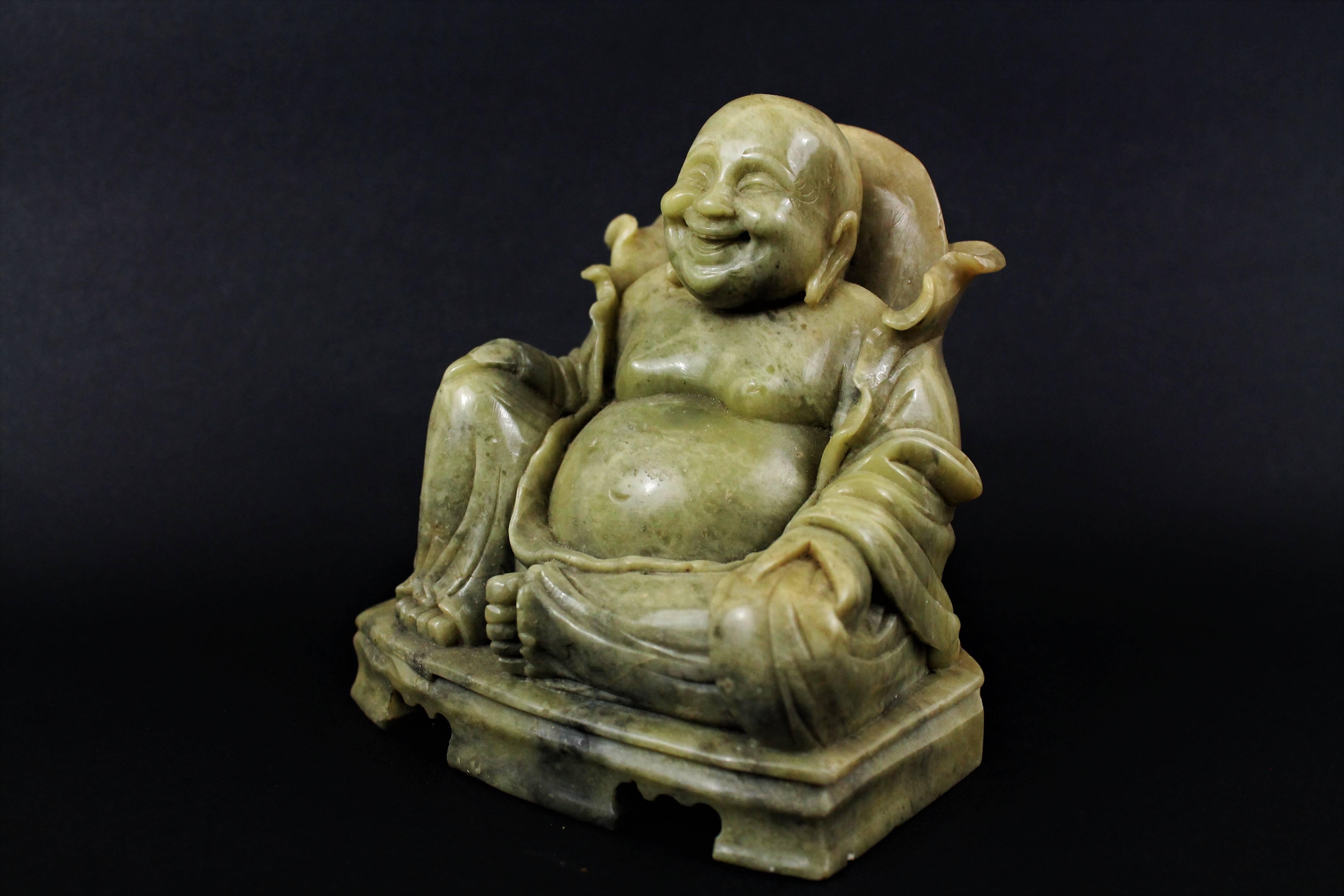 Hand-Carved Chine Budai Fat Laughing Buddha, Soapstone, Early 20th Century