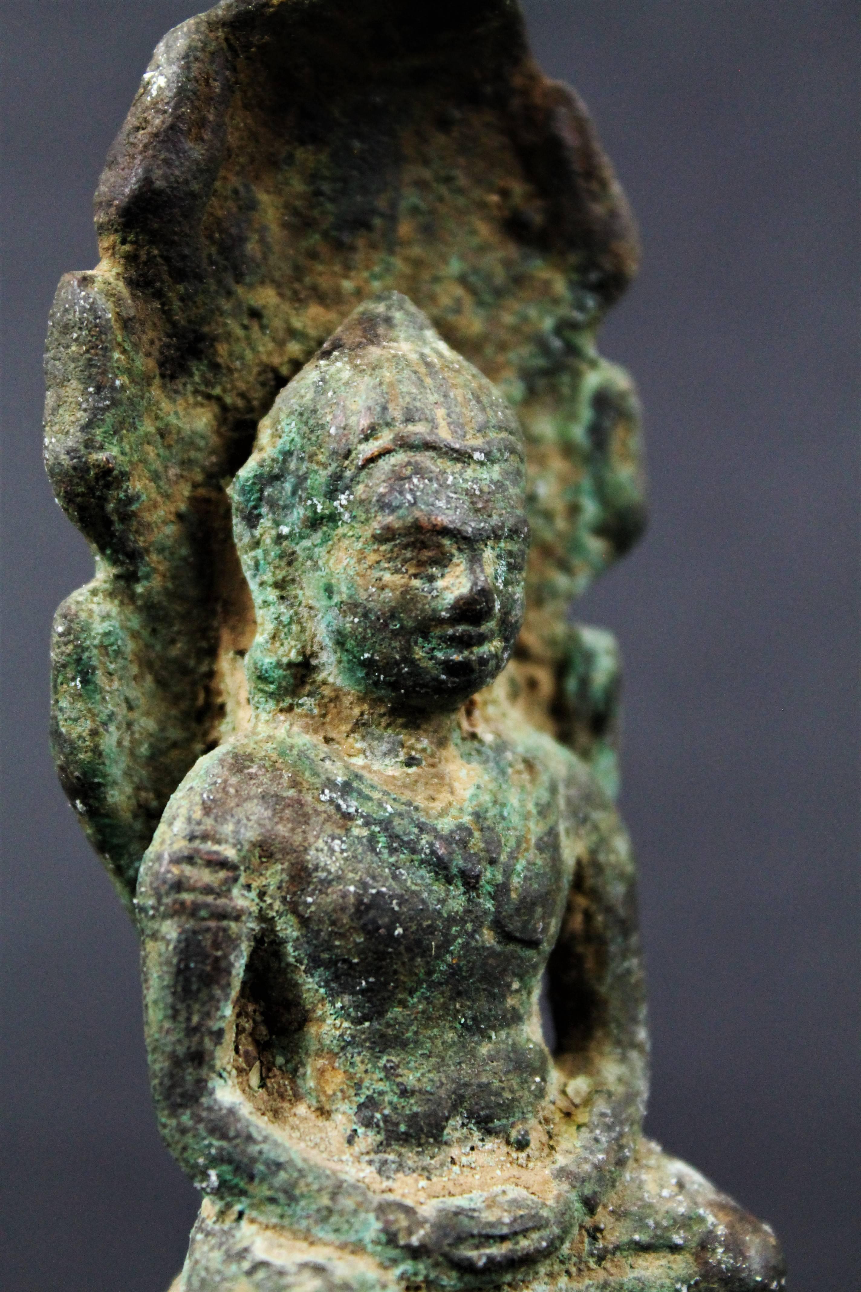Cambodian Khmer Buddha Naga Art, Bronze, Angkor Period, 12 Century For Sale