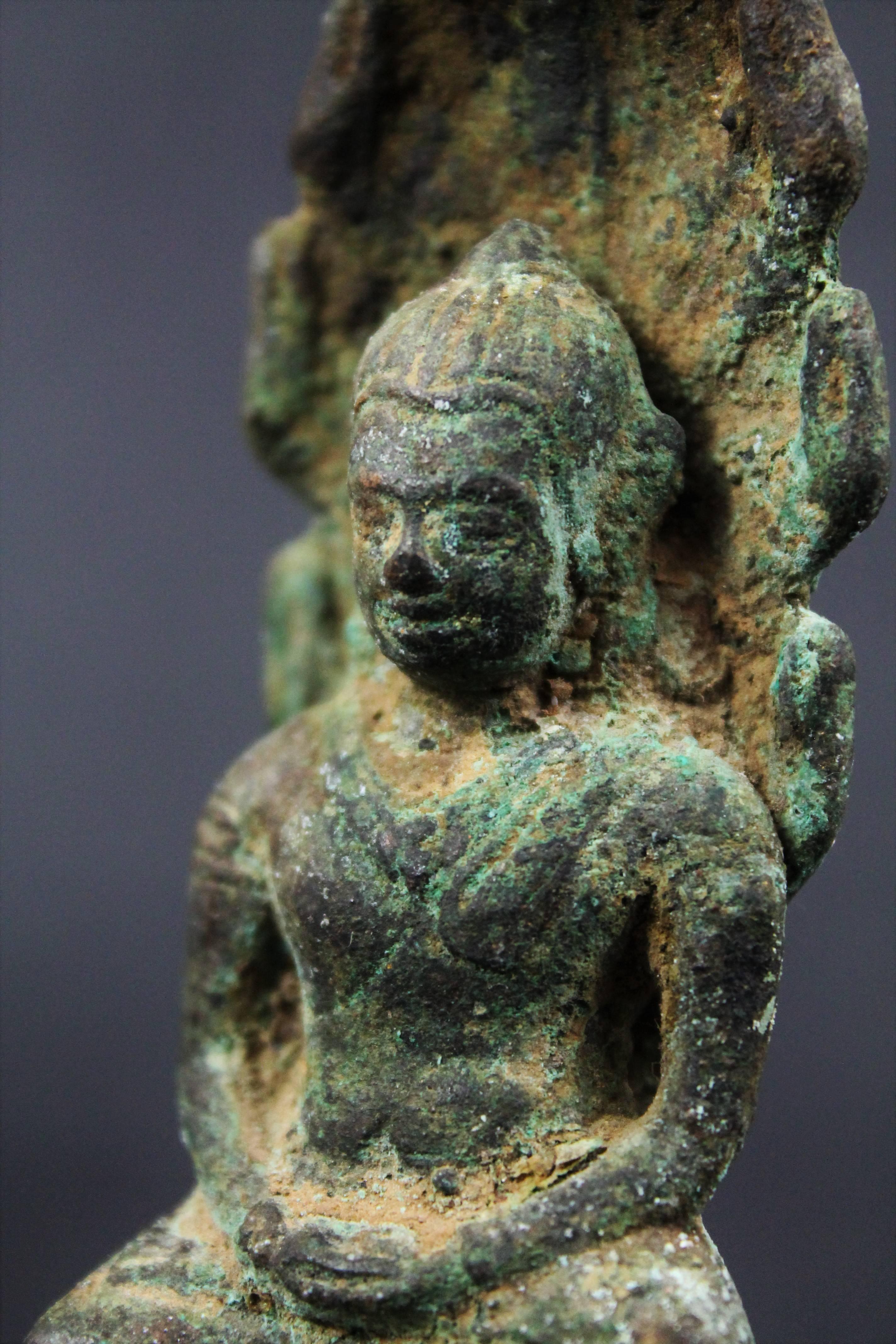 Khmer Buddha Naga Art, Bronze, Angkor Period, 12 Century In Good Condition For Sale In Beuzevillette, FR