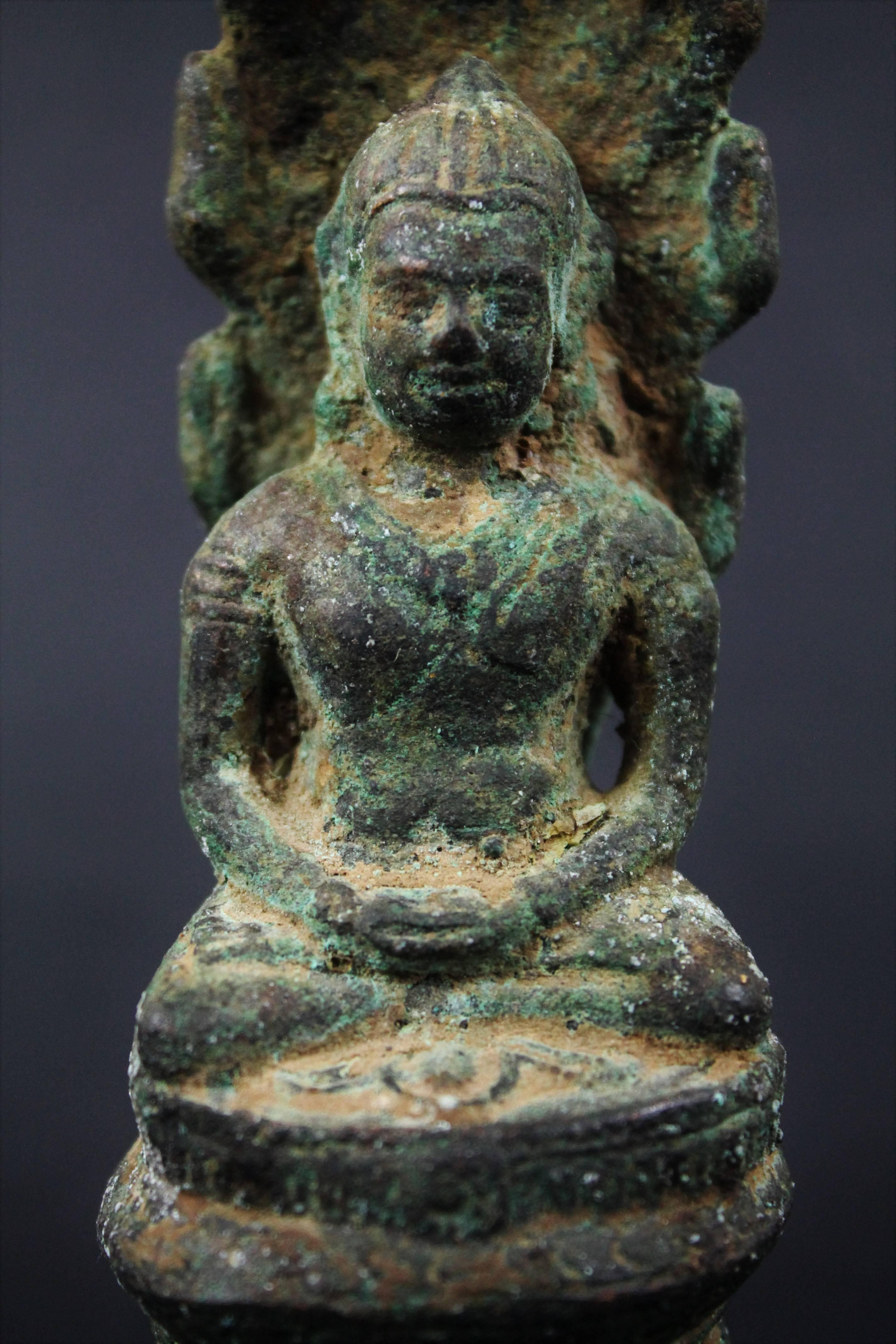 18th Century and Earlier Khmer Buddha Naga Art, Bronze, Angkor Period, 12 Century For Sale