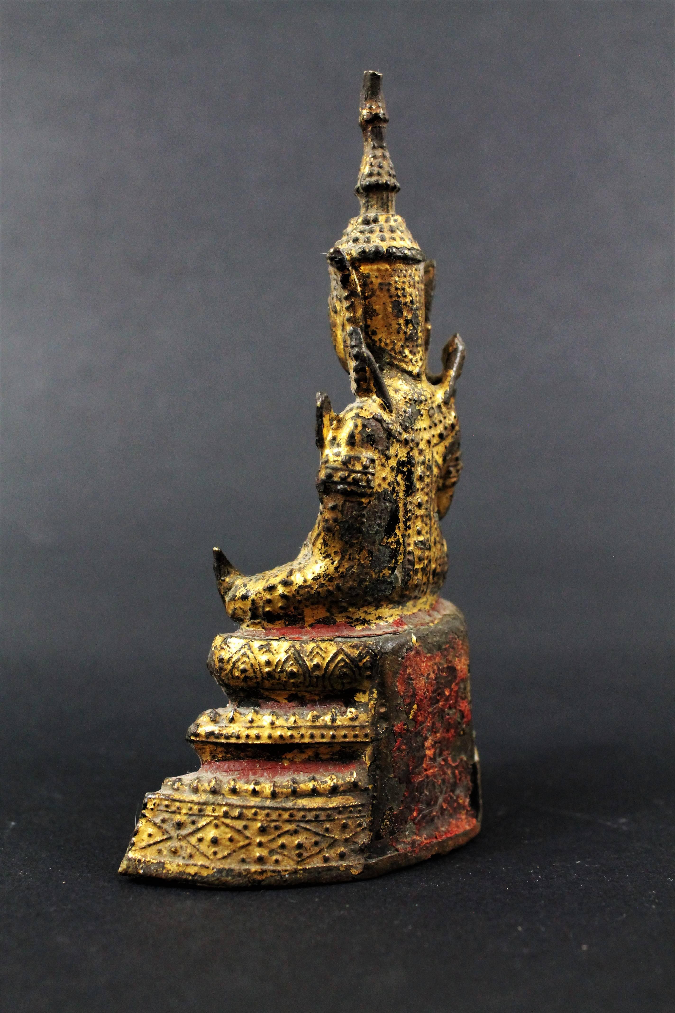 Thailand Siam 19th Century Rattanakosin Period Bouddha Guilt-Lacquered Bronze In Good Condition In Beuzevillette, FR