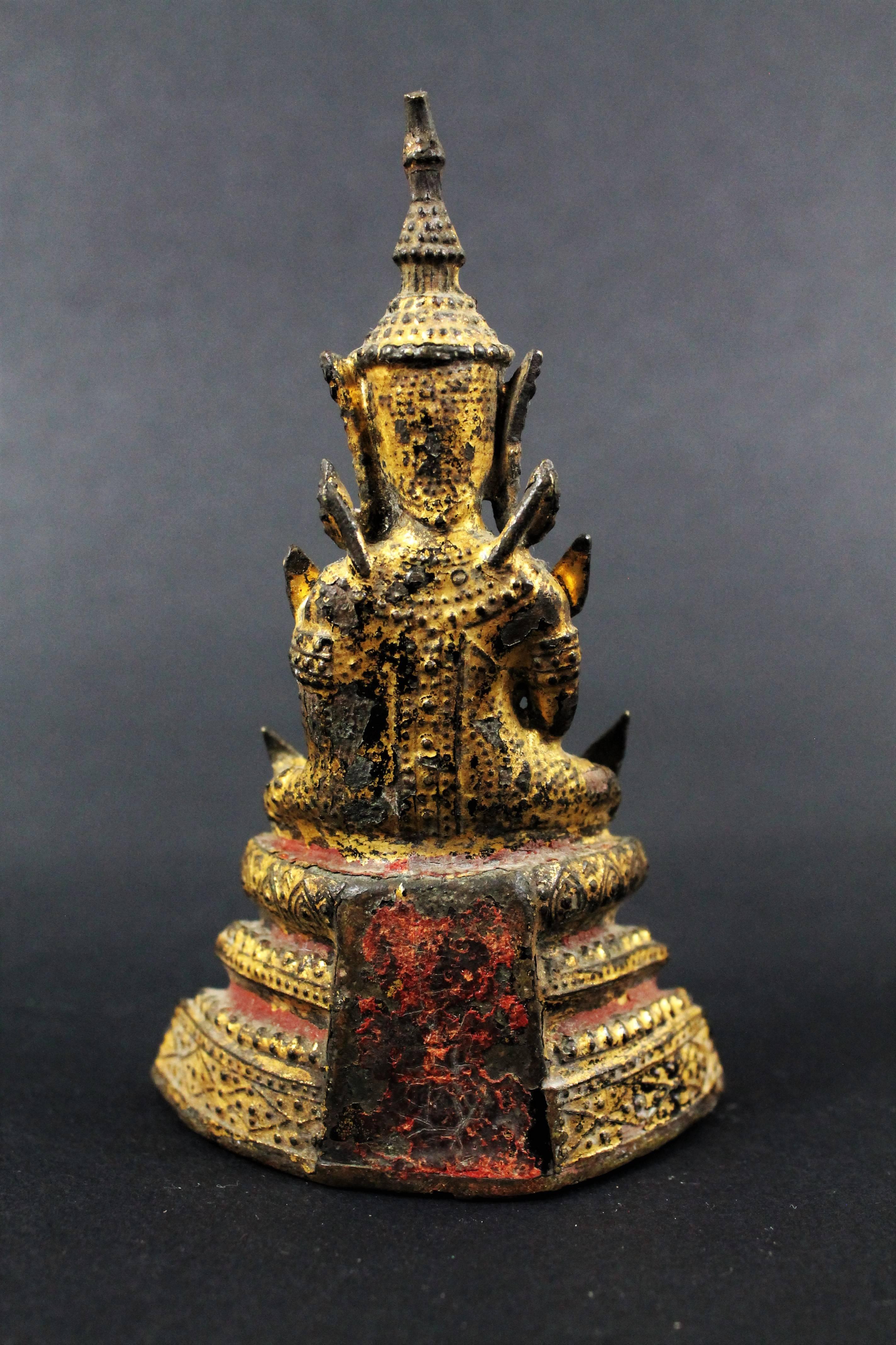 Thailand Siam 19th Century Rattanakosin Period Bouddha Guilt-Lacquered Bronze 1