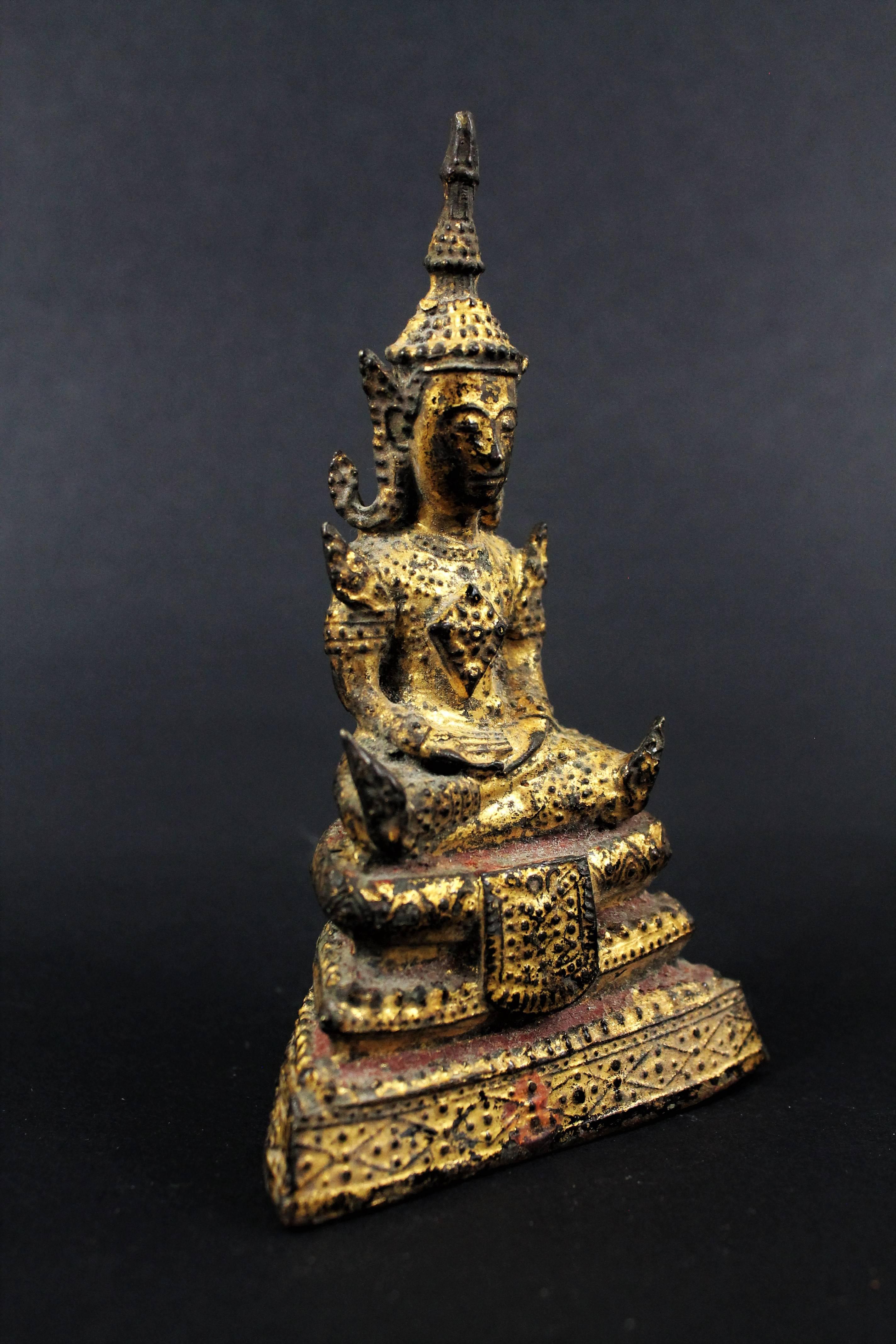 Thailand Siam 19th Century Rattanakosin Period Bouddha Guilt-Lacquered Bronze 3