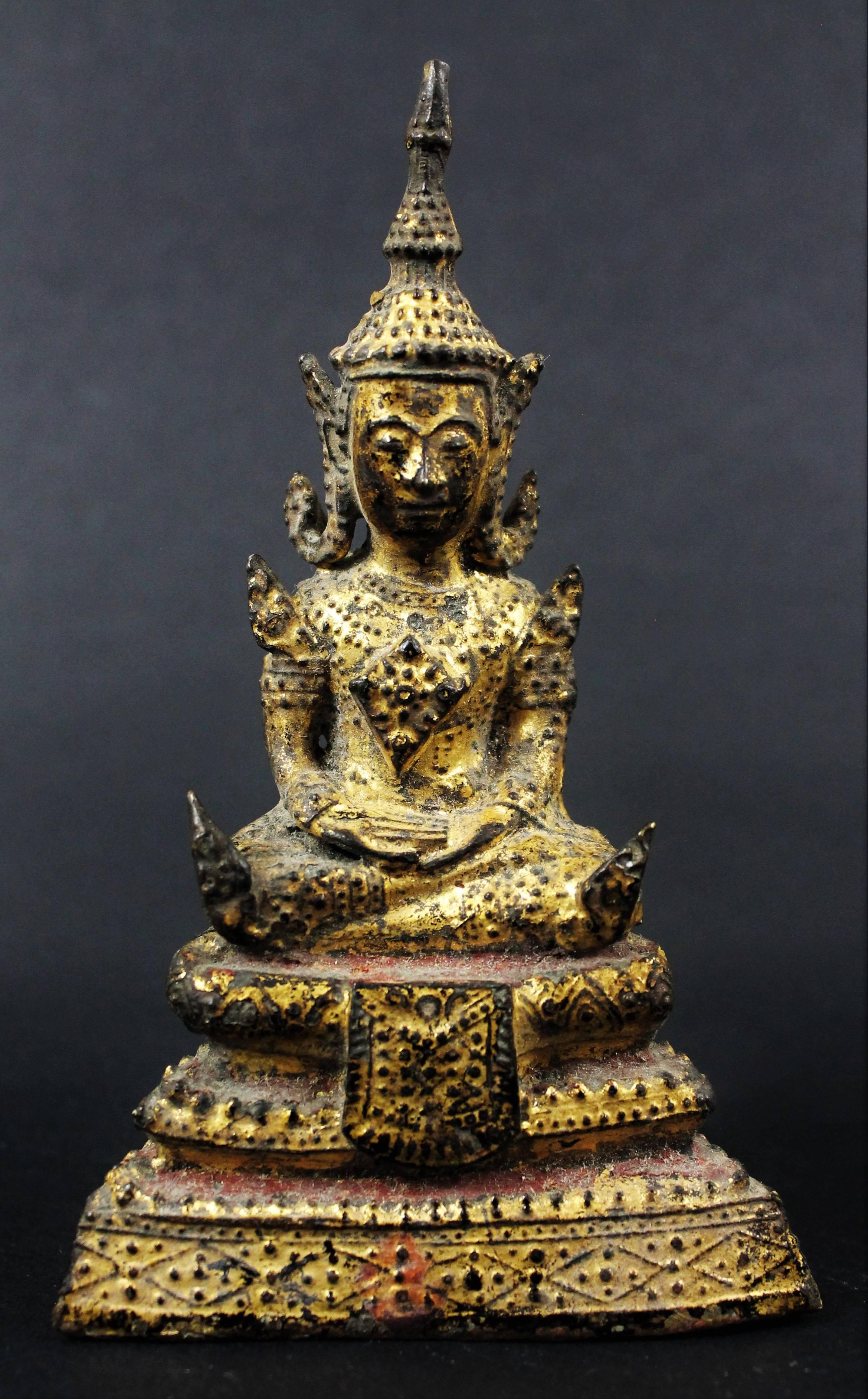 Thailand Siam 19th Century Rattanakosin Period Bouddha Guilt-Lacquered Bronze 4