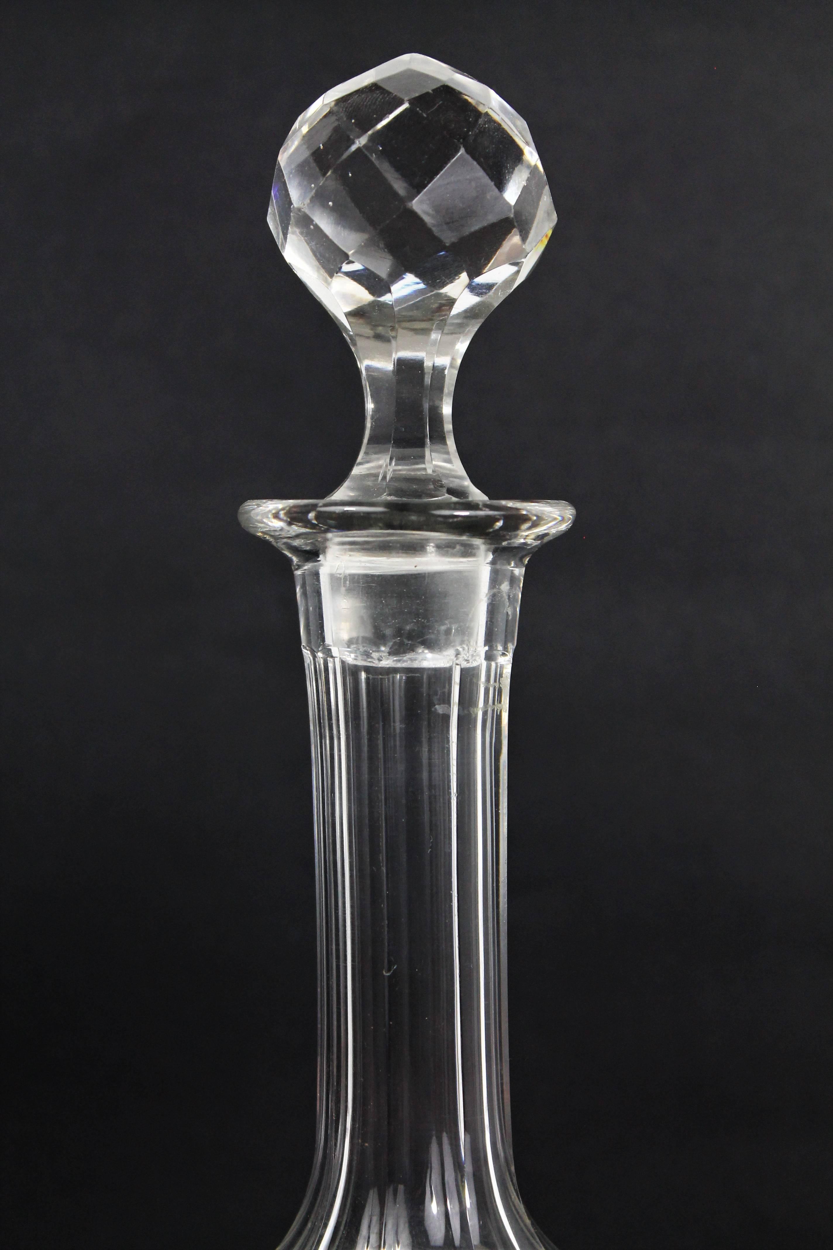 Carved 19th Century Crystal Carafe or Decanter