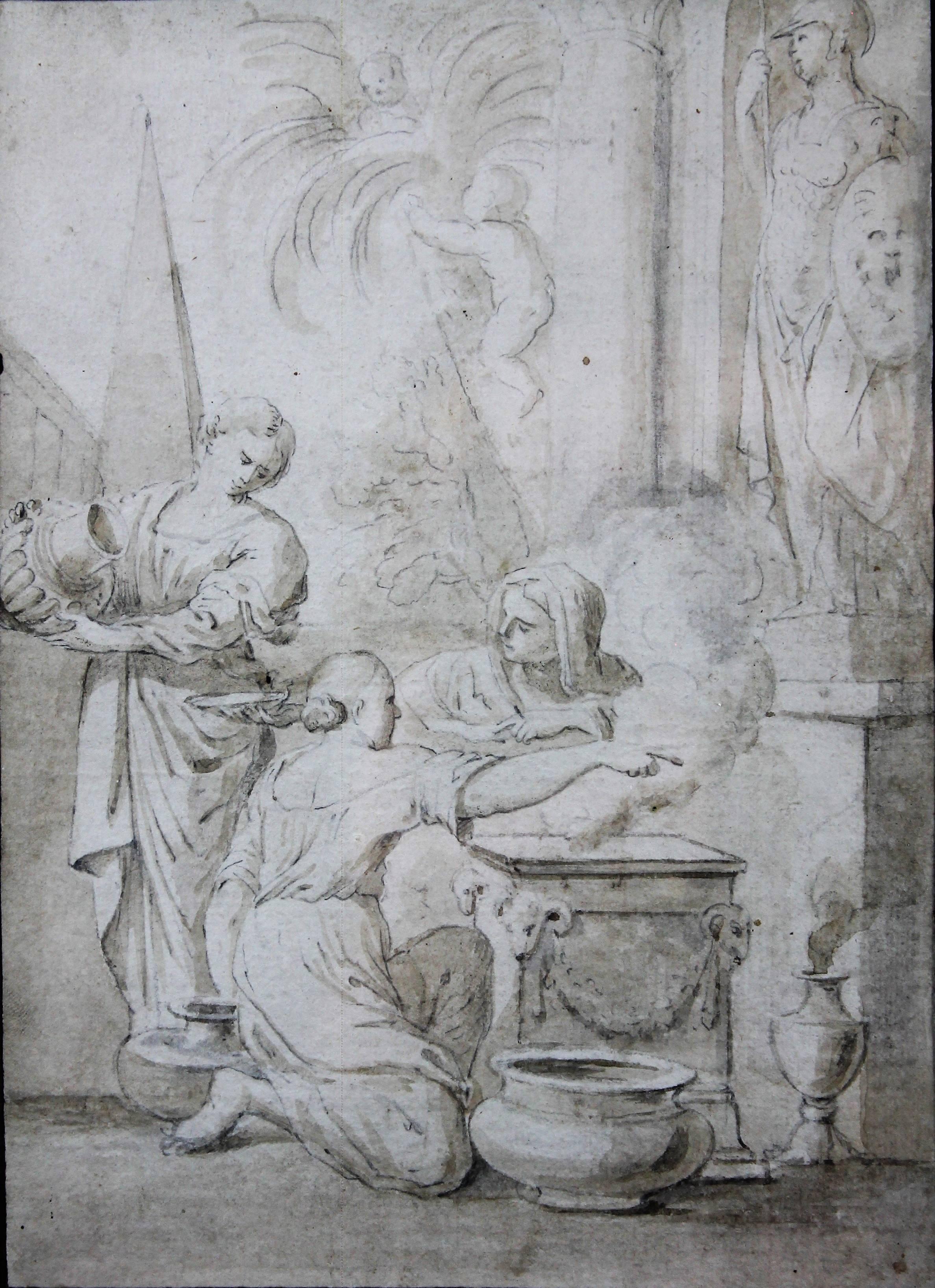 Italian lead pencil drawing, entourage of Ciro Ferri, depicting an offering scene in front of a temple, in the manner of the antiquity.

Measurements: 7.8/5.9 inches
                          12.5/9.4 inches with frame
Italy XVIIth century