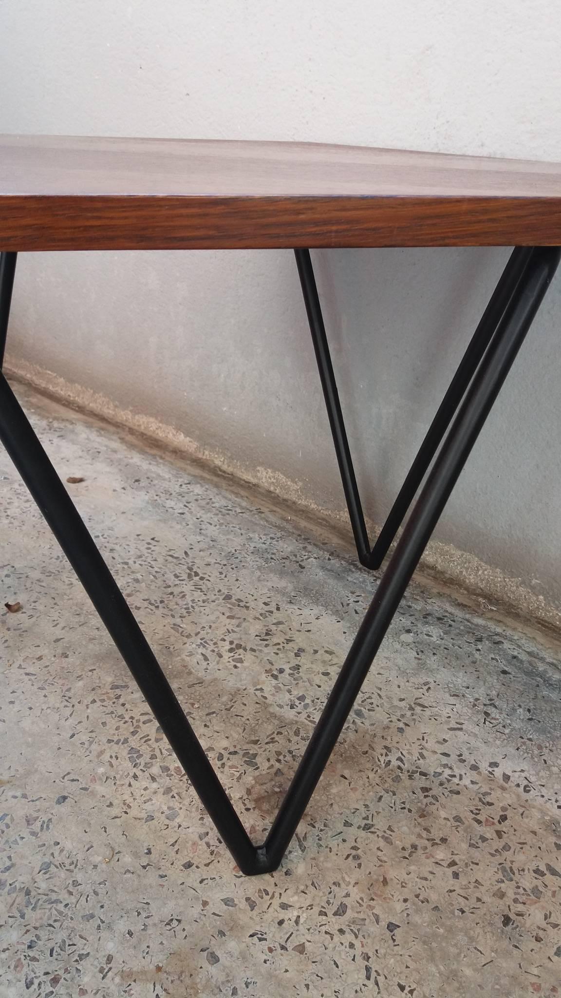 Coffee table wood flat and black iron varnish tube. Production ISA.