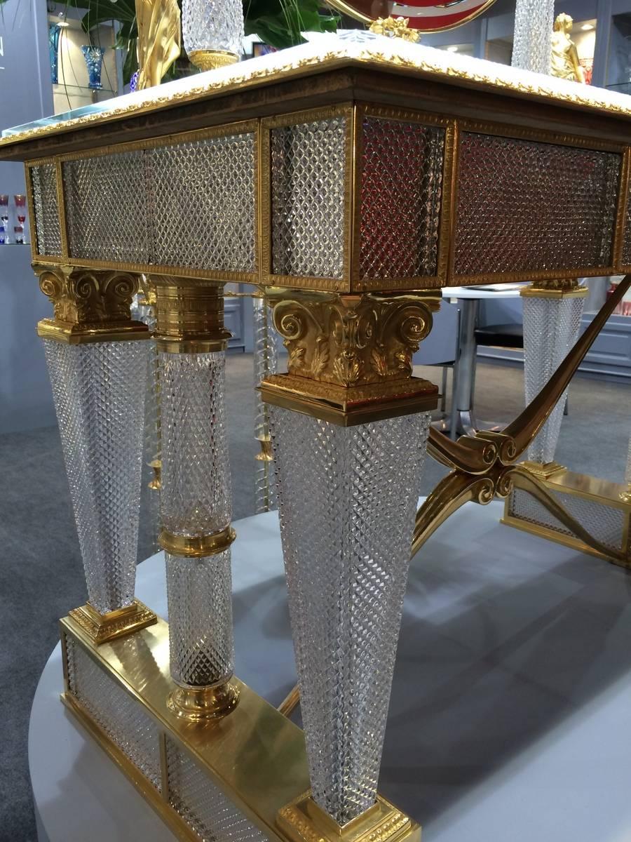 Louis XIV Contemporary Crystal Toilet Table, With Bronze Covered With 22-Carat Gold