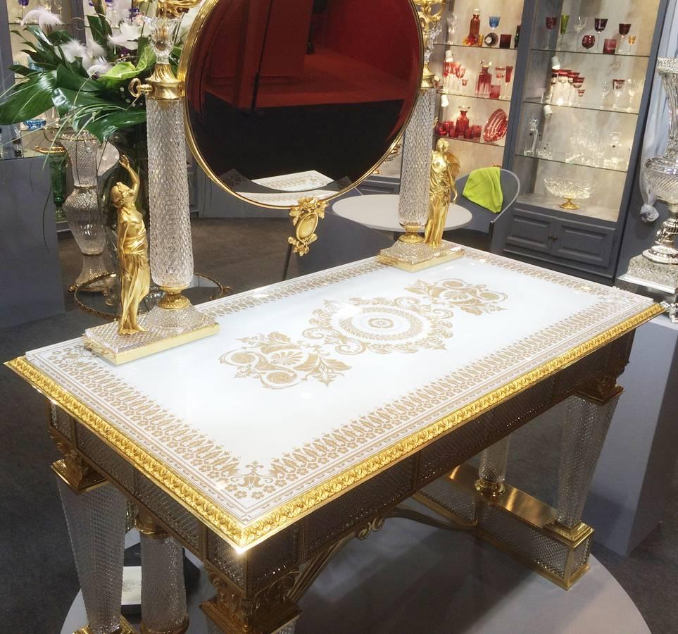 French Contemporary Crystal Toilet Table, With Bronze Covered With 22-Carat Gold