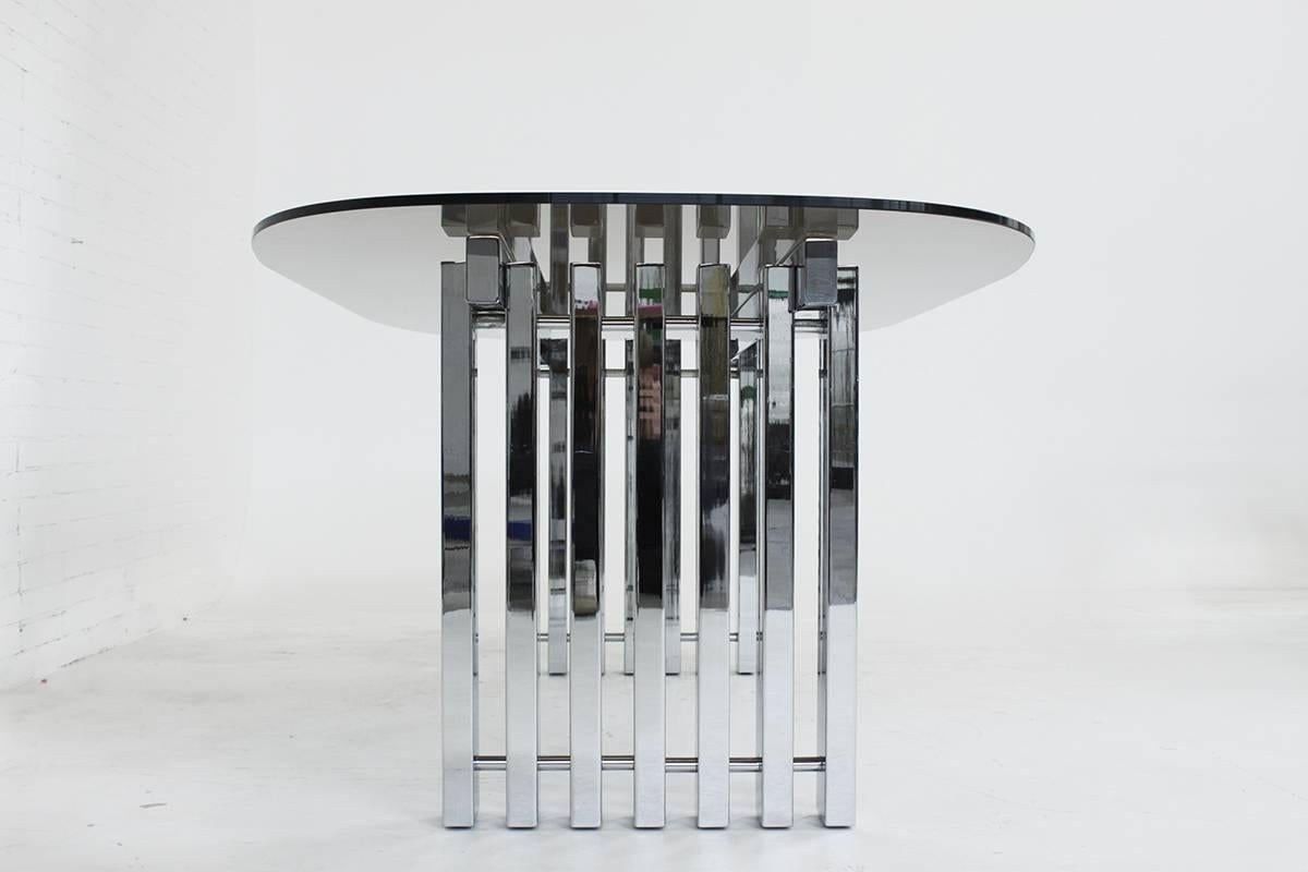 European Modern 20th Century Chrome and Glass Dining Table For Sale