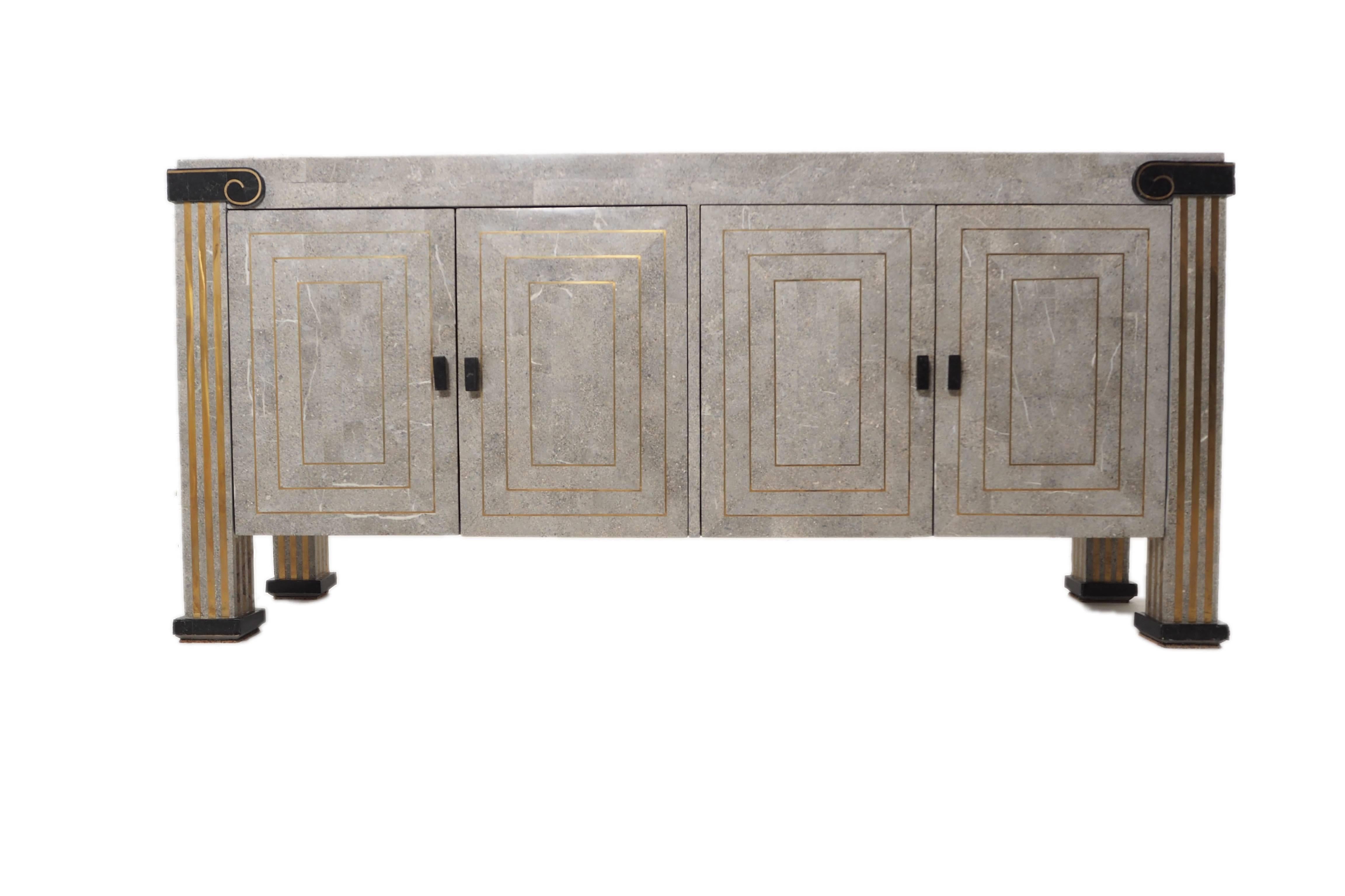 Hollywood Regency Mid-Century Maitland-Smith Tessellated Marble Sideboard For Sale