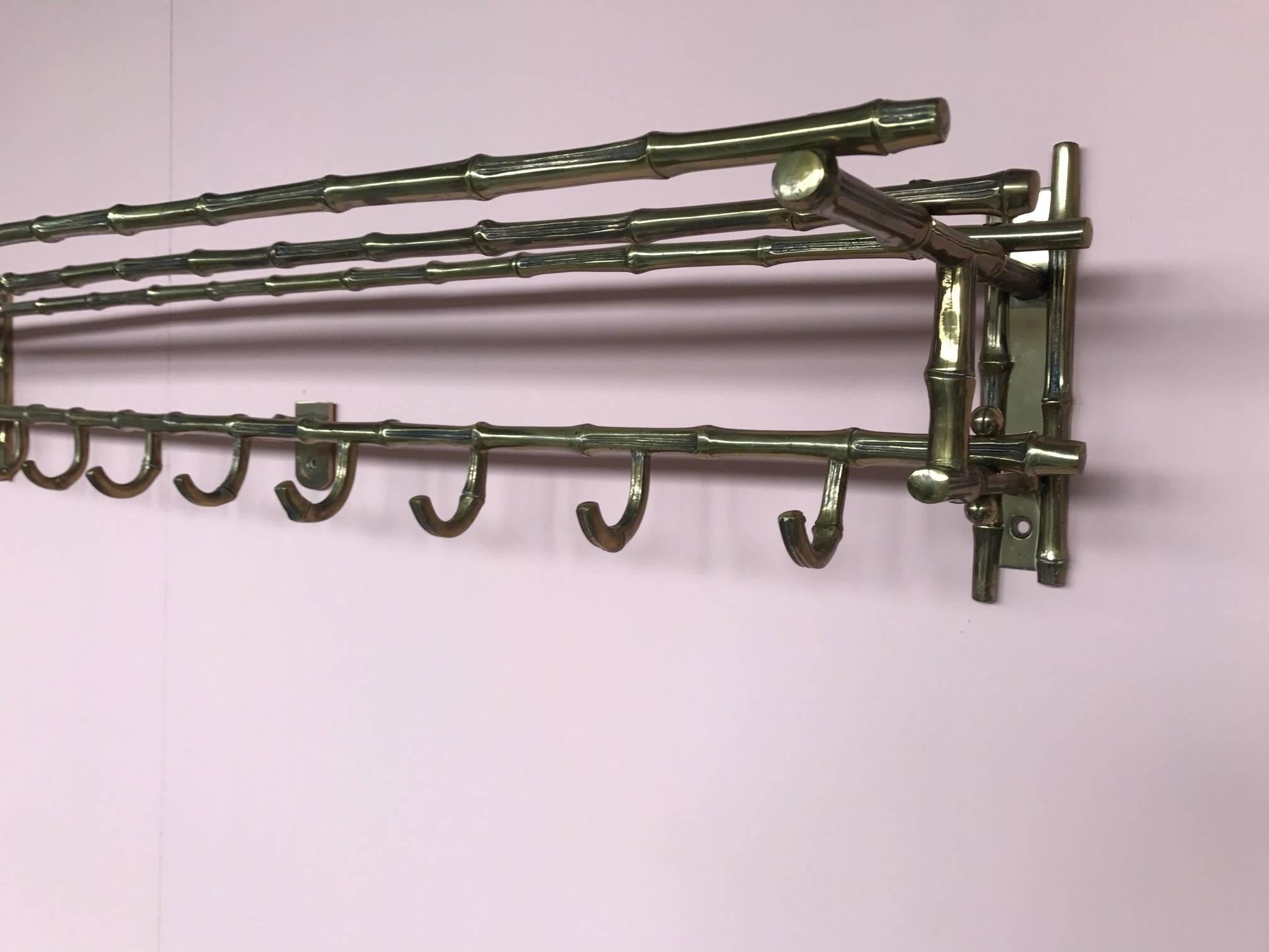 French Brass Faux Bamboo Maison Baguès Coat Rack or Hat Shelf For Sale