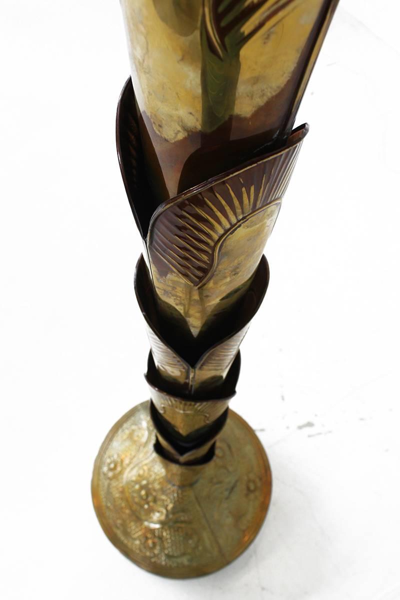 Late 20th Century Mid-Century Brass and Copper Banana Tree Floor Lamp