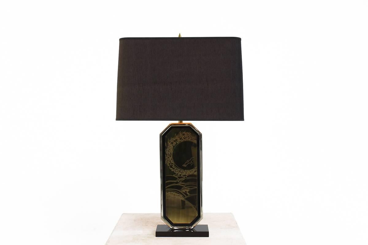 Late 20th Century Brass Etched Table Lamp by George Mathias For Sale