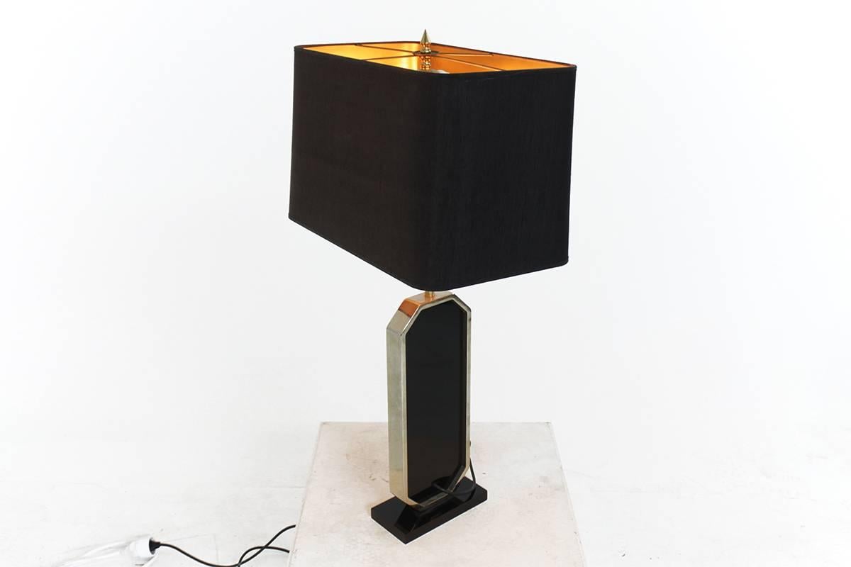 Gold Plate Brass Etched Table Lamp by George Mathias For Sale