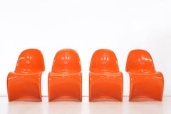 Set of Four Orange Verner Panton Chairs for Herman Miller