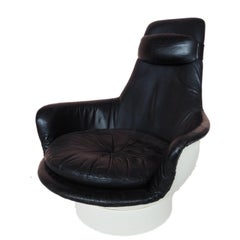Rare Space Age Fiberglass and Black Leather Lounge chair