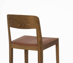 Linea Barstool, White Oak with Upholstered Seat and Backrest in Leather
