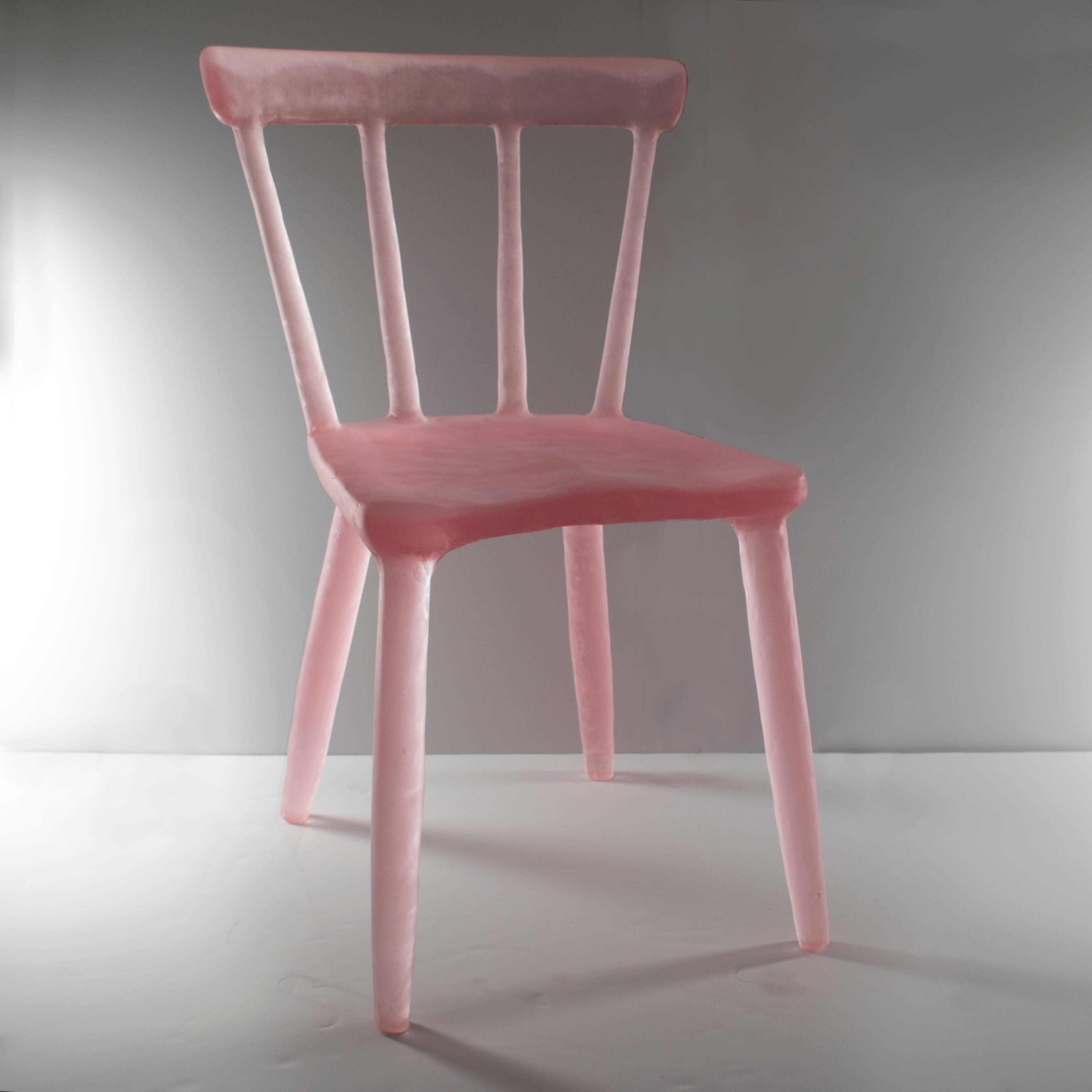 Glow Chair by Kim Markel in Pink, Handmade from Cast Recycled Resin / Acrylic In Excellent Condition For Sale In Beacon, NY