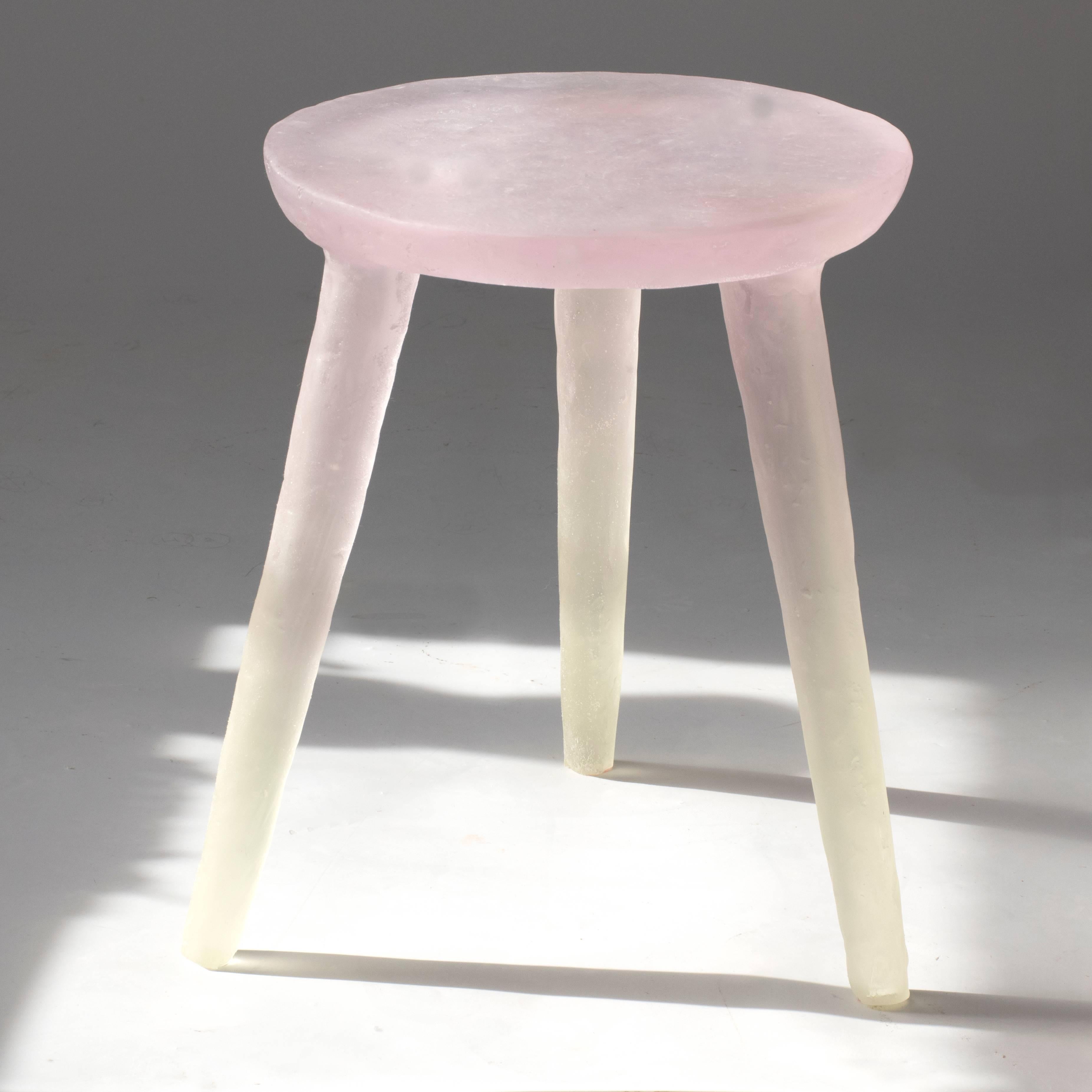 American Glow Side Table or Stool in Pink to Yellow, Handmade from Recycled Resin For Sale