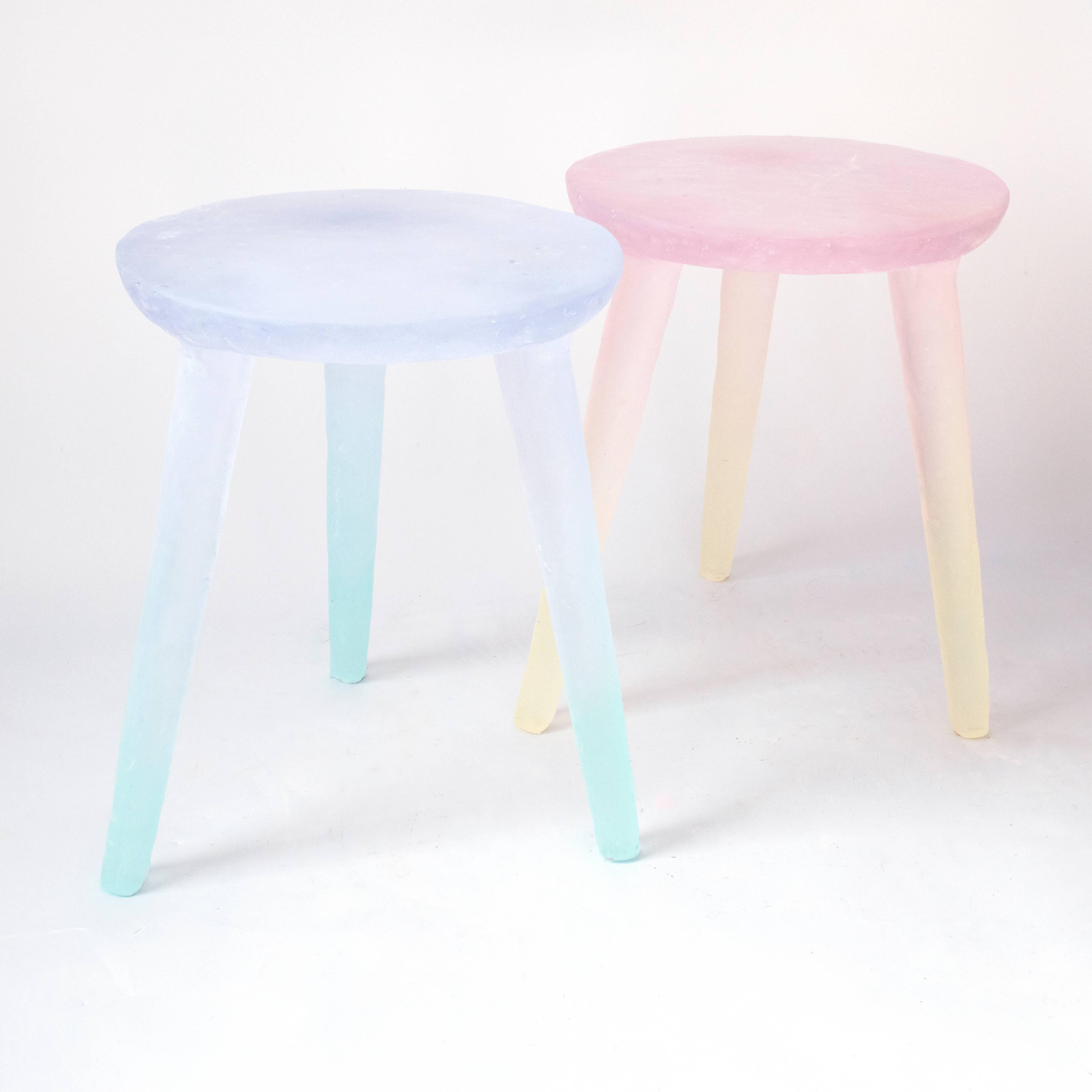 Glow Side Table or Stool in Pink to Yellow, Handmade from Recycled Resin For Sale 1