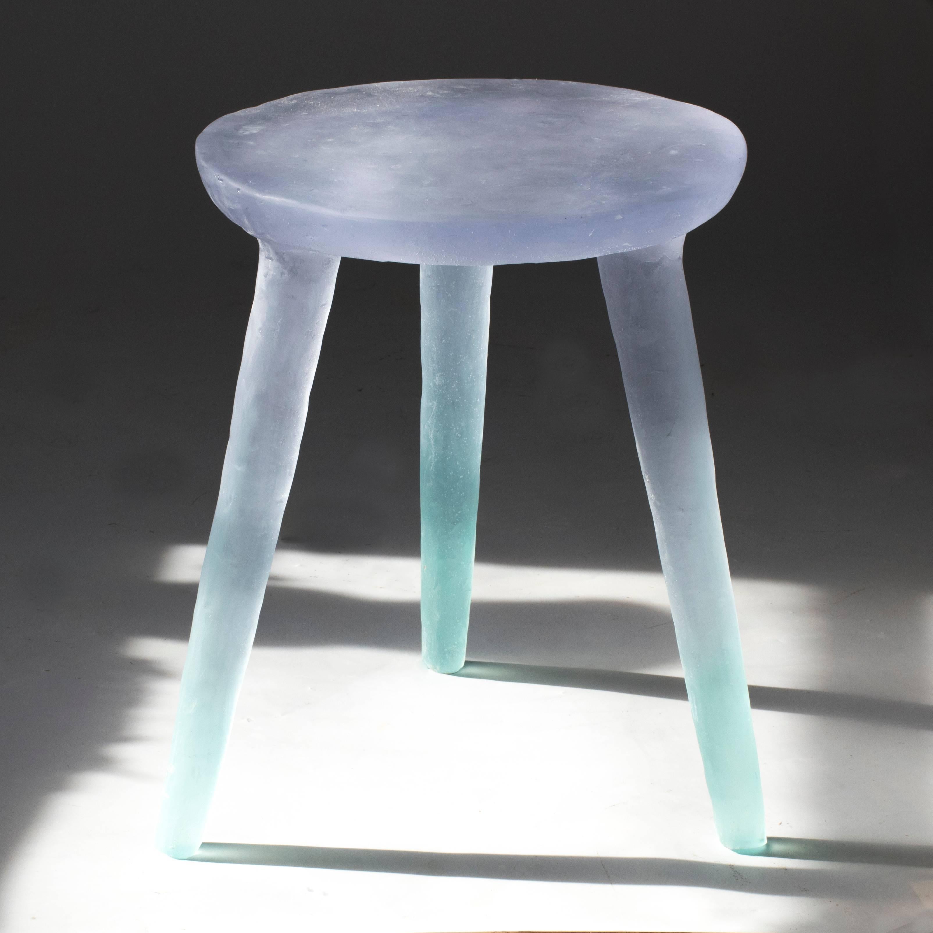 American Glow Side Table or Stool in Periwinkle to Aqua, Handmade from Recycled Resin For Sale