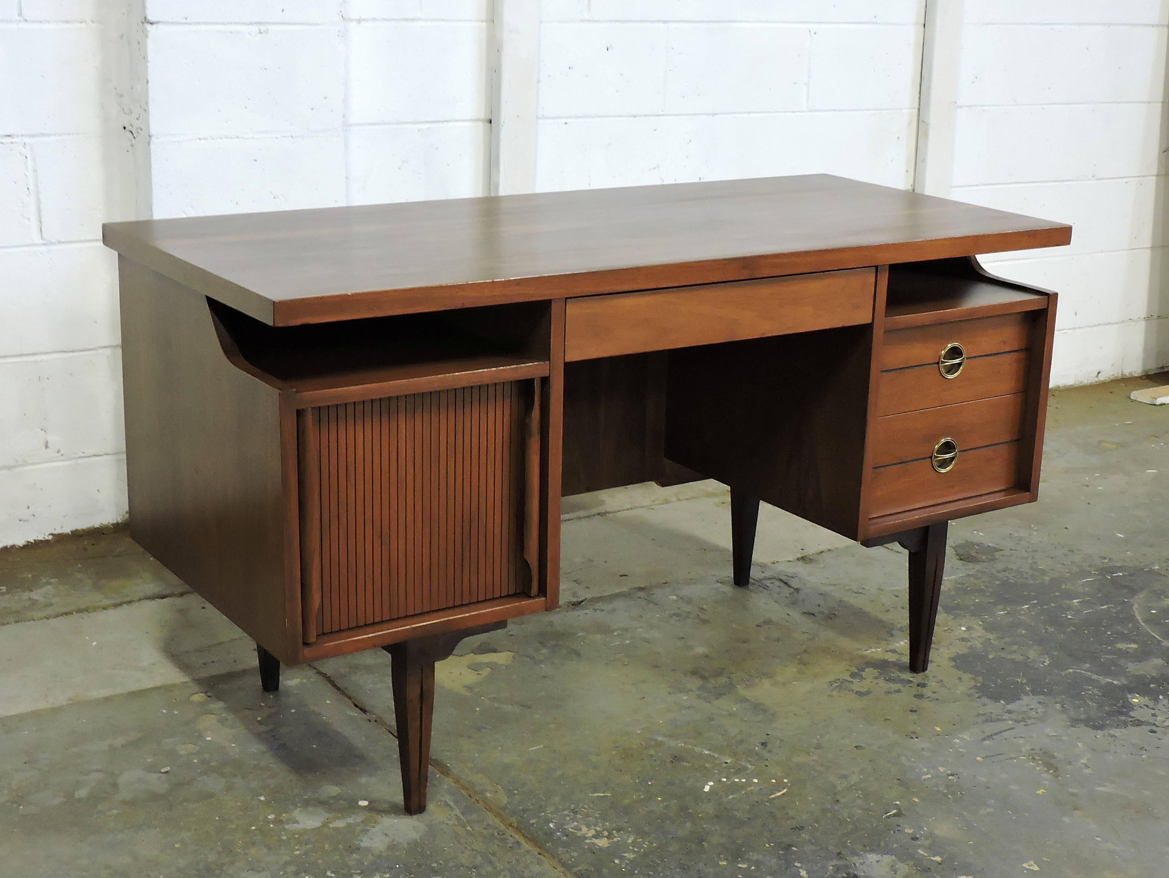 American Hooker Mid-Century Modern Walnut Floating Top Desk