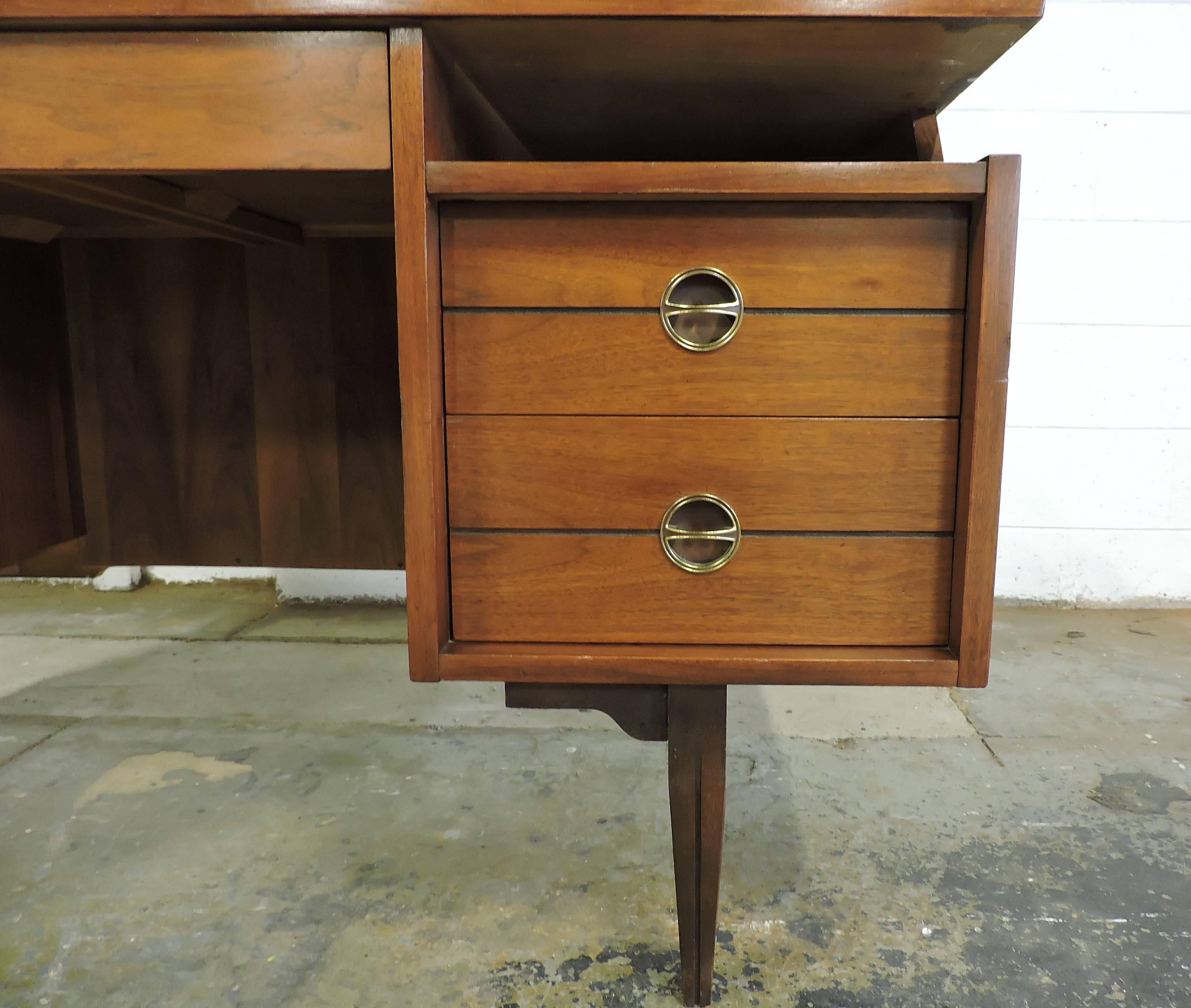 Hooker Mid-Century Modern Walnut Floating Top Desk 1