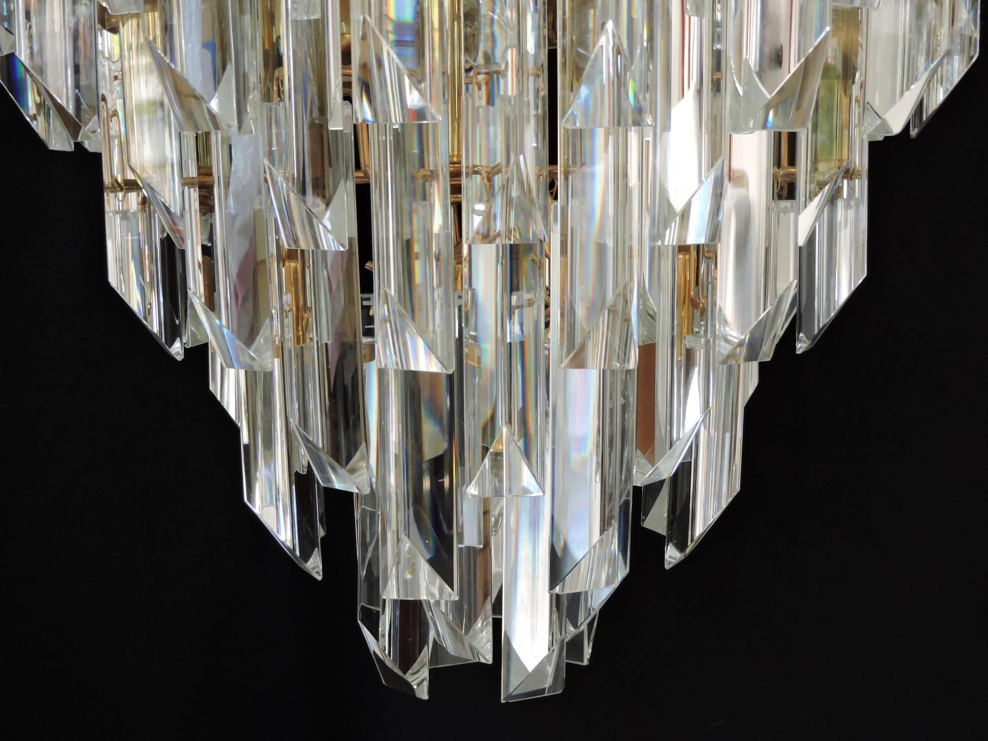 Mid-Century Modern Murano Glass Prism and Brass Foyer Chandelier In Good Condition In Chesterfield, NJ