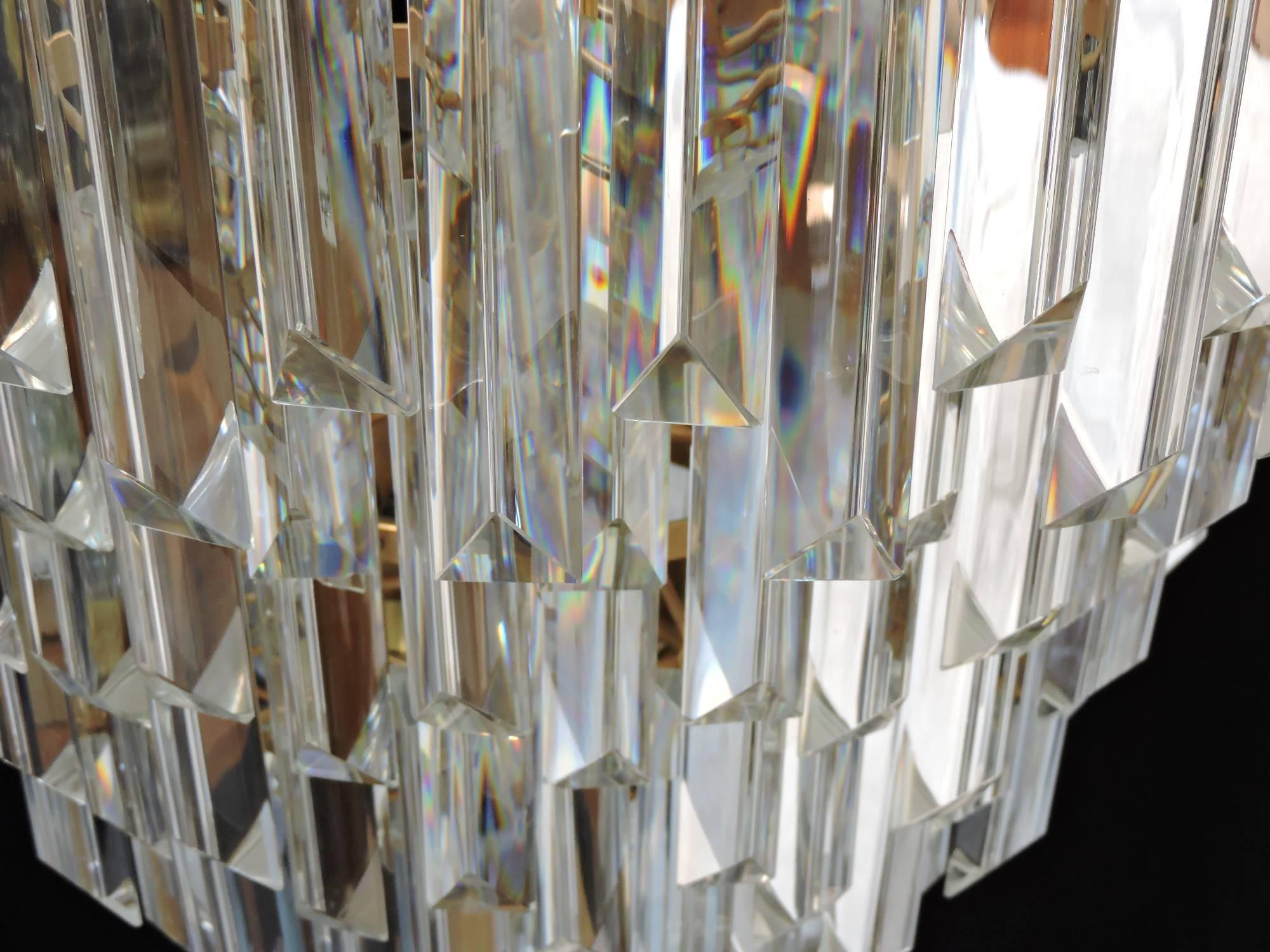 Late 20th Century Mid-Century Modern Murano Glass Prism and Brass Foyer Chandelier